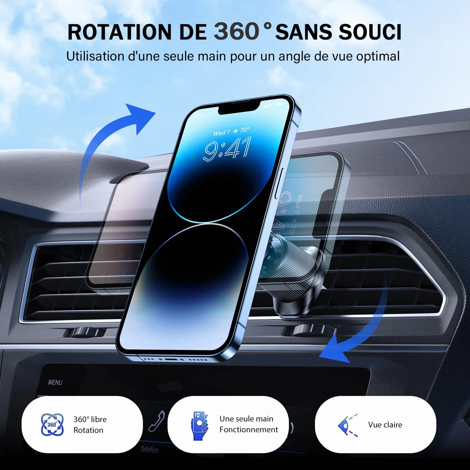 Miracase Support Téléphone Voiture Magnetique, 2025 Amélioré[Aimants Ultra Puissante] Porte Téléphone Voiture Aimanté Compatible avec Tous Les Smartphones 4.0''-7.0''