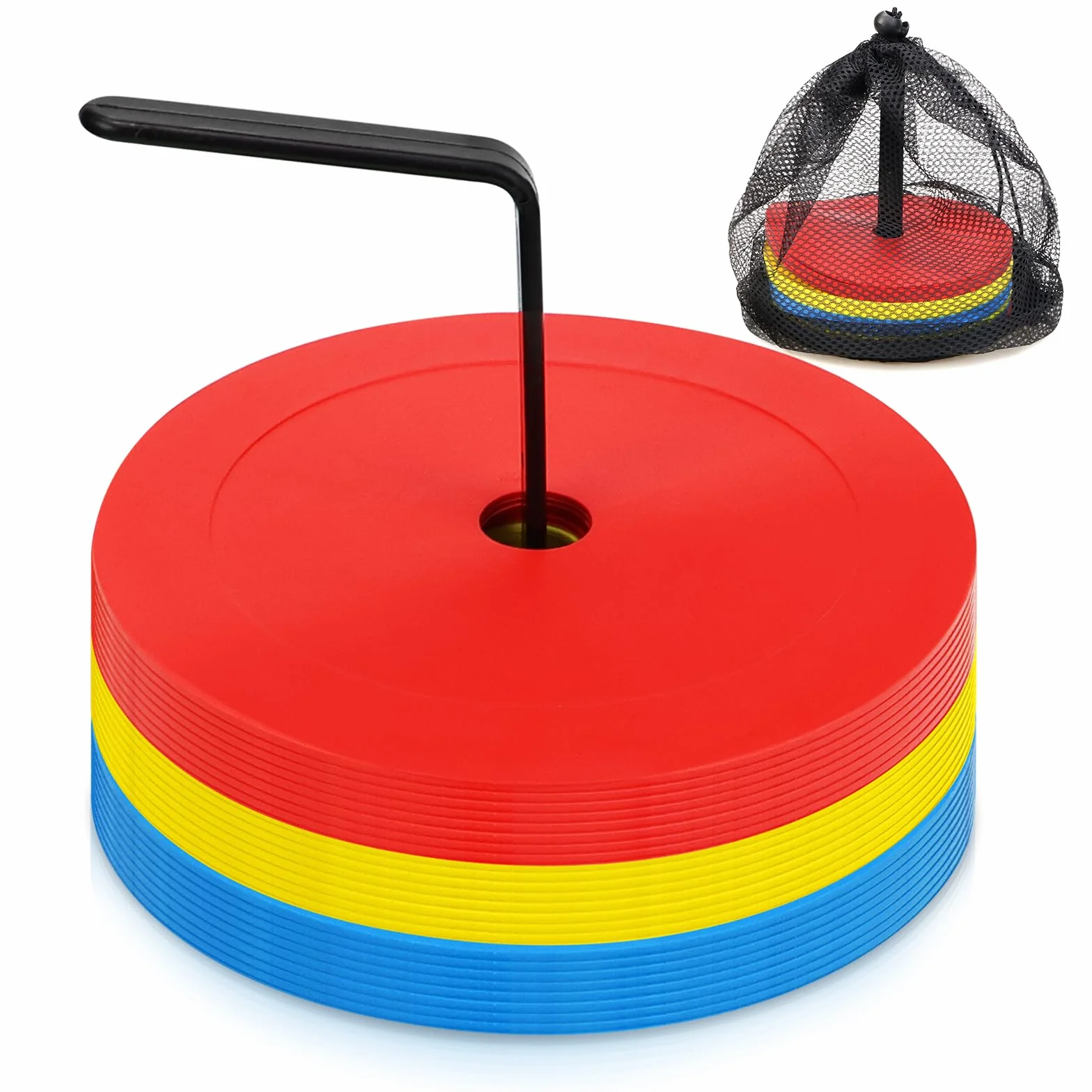 Disques de marquage plats 15 cm antidérapants - Lot de 25 avec support de rangement