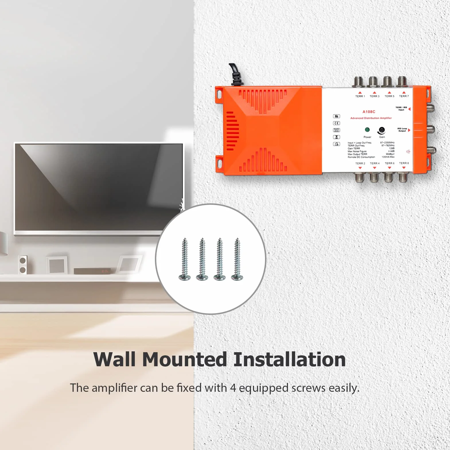 Amplificateur de distribution professionnel 8 voies TV terrestre IRS 87-2350 MHz intérieur