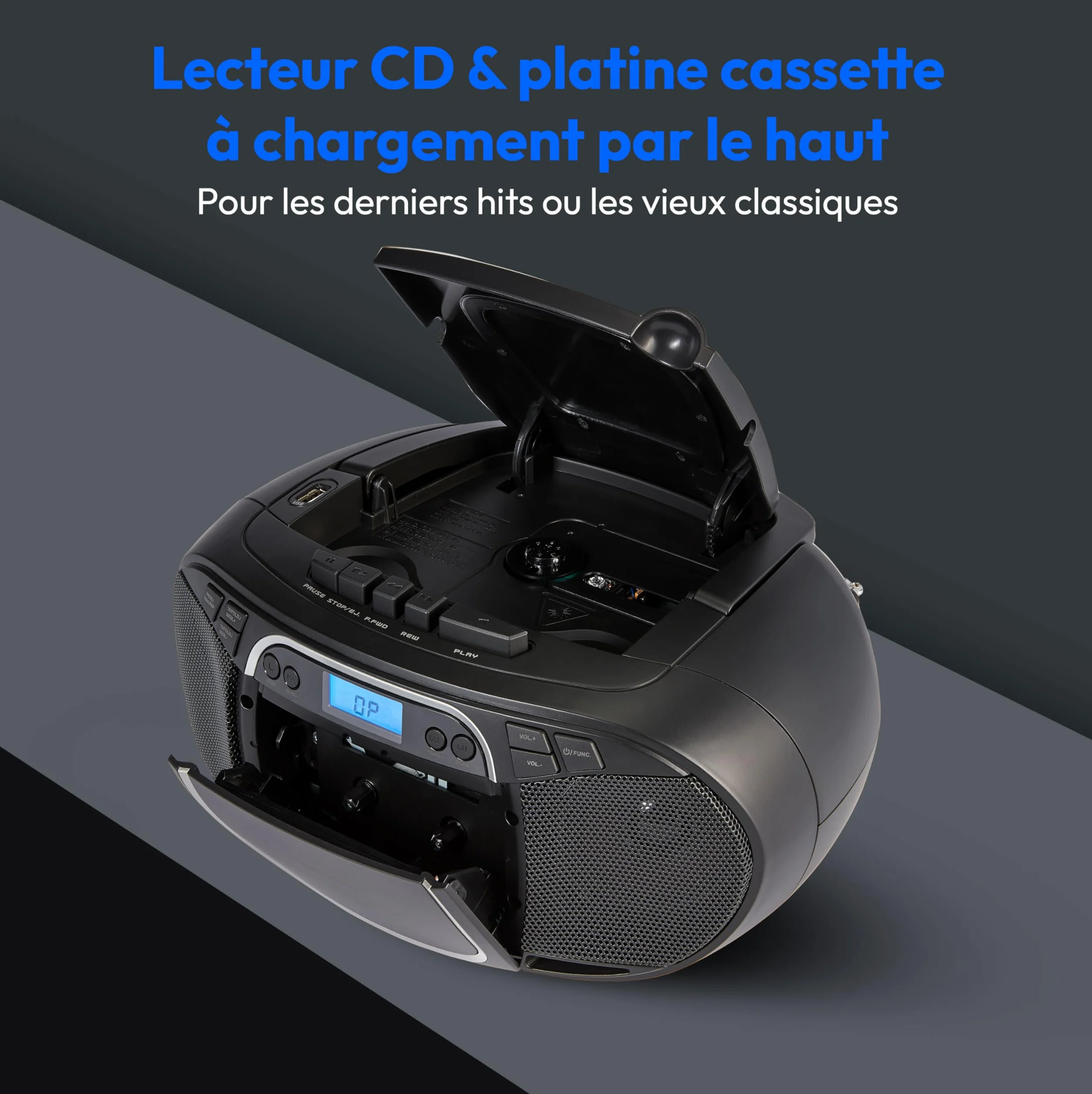 MEDION E66476 Stereo Sound System Boombox CD MP3 Cassette Radio FM AUX Noir