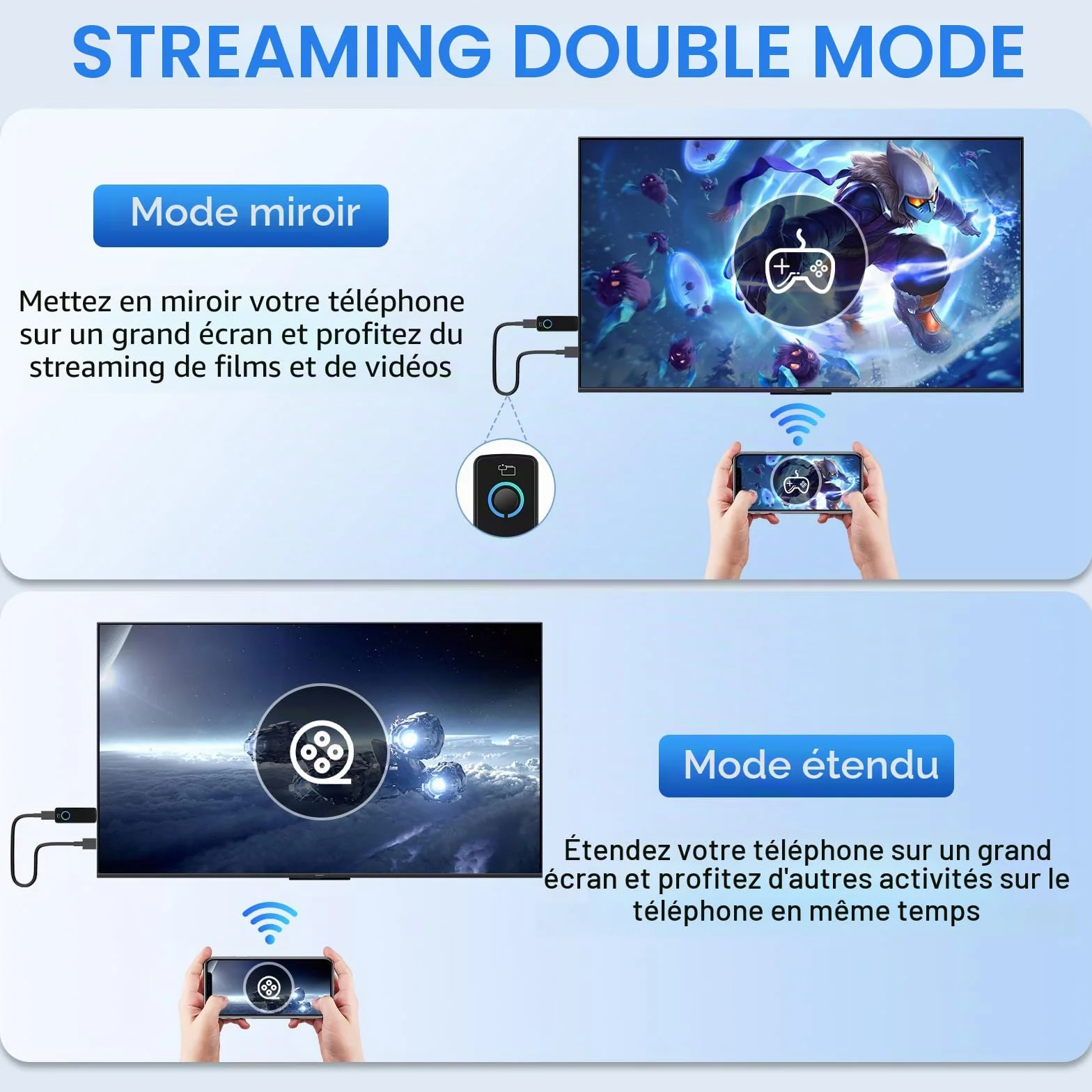 Adaptateur HDMI sans Fil,Dongle WiFi Miracast/Airplay/Screen Mirroring pour TV, projecteur, Moniteur – Compatible iOS/Android/Windows – Plug & Play (W3401)