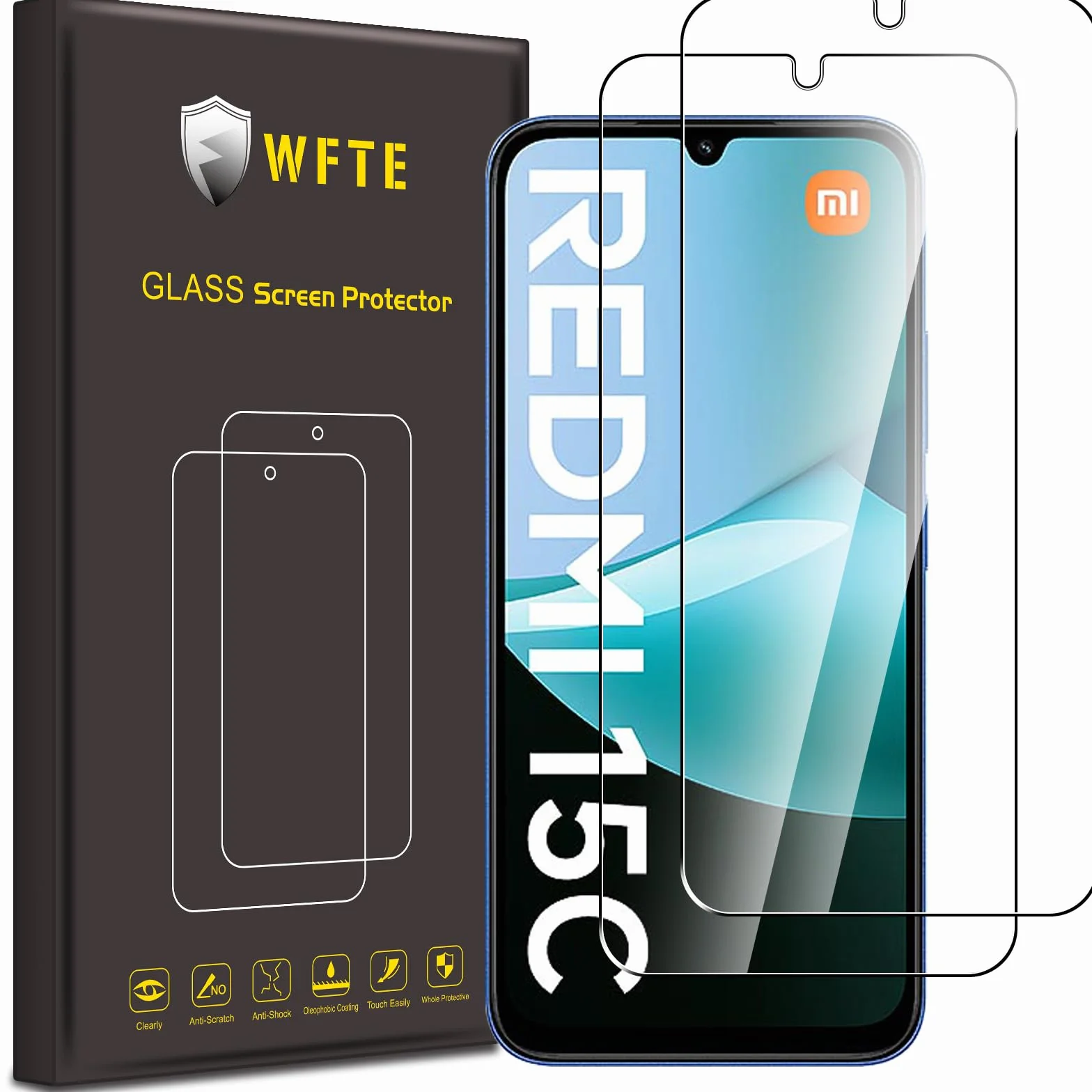 WFTE [Lot de 2 Verre Trempé pour Xiaomi Redmi 15C 4G/5G/Xiaomi Poco C85, 0,26mm Film de Protection D'écran avec Haute Transparence à 99%, Anti-Trace Protecteur avec Dureté 9H Glass pour Redmi 15C