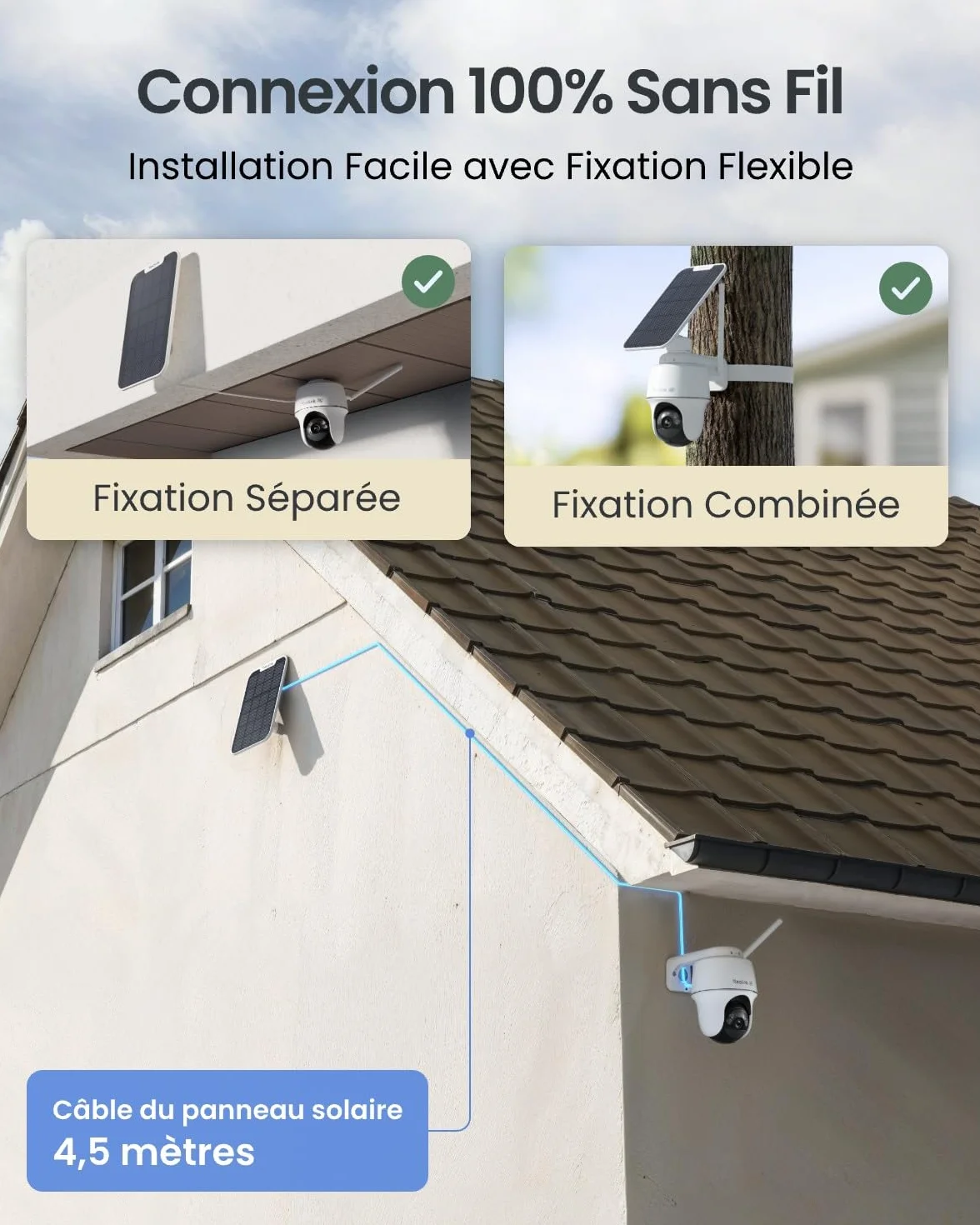 Reolink Argus PT Ultra 4K Camera Surveillance WiFi Extérieure, 2,4/5 GHz Wi-Fi 6, Détection Intelligent, Vision Nocturne Couleur, Suivi Automatique, Alimenté par Batterie + Panneau Solaire