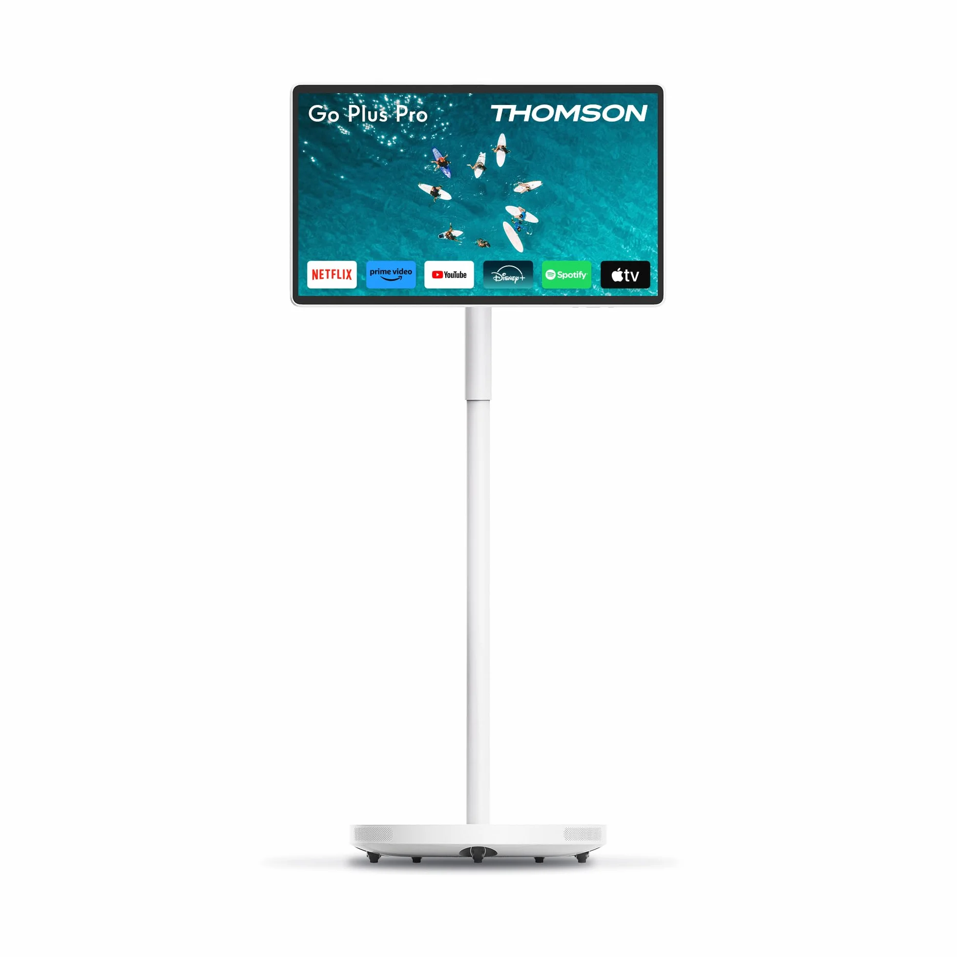 THOMSON Go Plus Pro Écran Tactile Intelligent 27 Pouces (69 cm) FHD Android Commande Vocale Hotspot Caméra 5MP Caisson de Basses WiFi 6 Bluetooth Batterie 4 Heures Support Portable