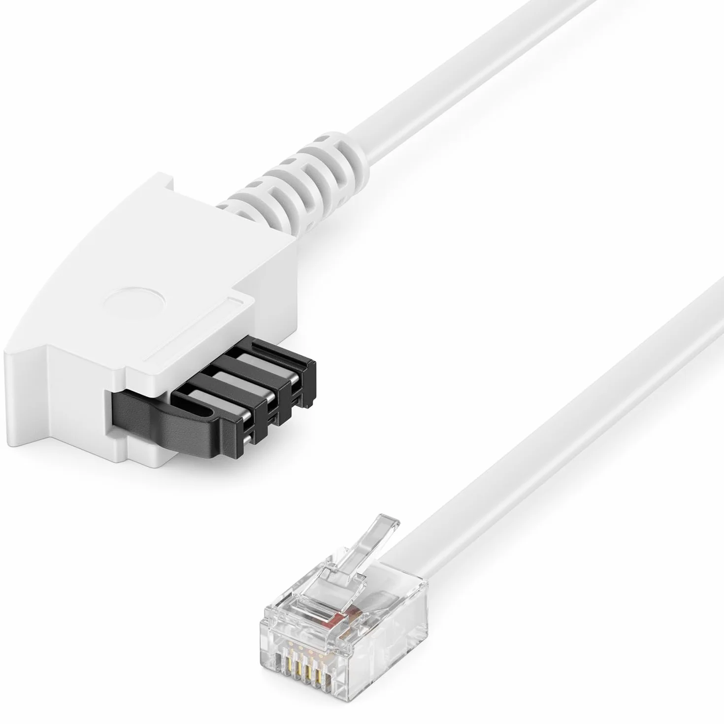 deleyCON 10m Câbles Téléphoniques TAE-F Mâle à RJ11 Mâle 6P4C Câble Plat Terminaux Analogiques à Prise Téléphonique TAE-F Téléphone Modem Routeur Répondeur Blanc