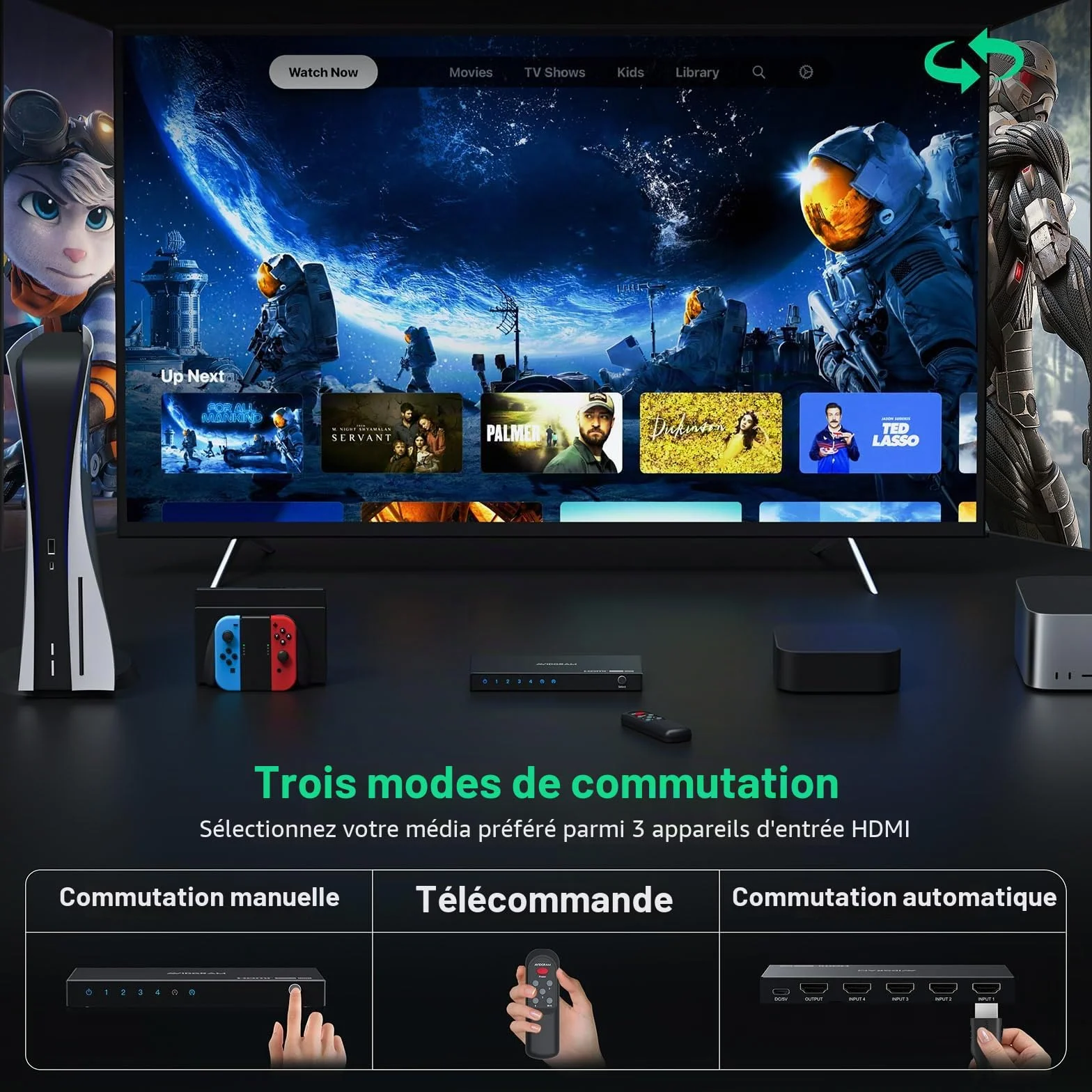 AVIDGRAM HDMI Switch 4K 60Hz HDMI 2.0 4 in 1 Out Selector Box with IR Remote HDCP 2.2 HDR10 3D 18Gbps