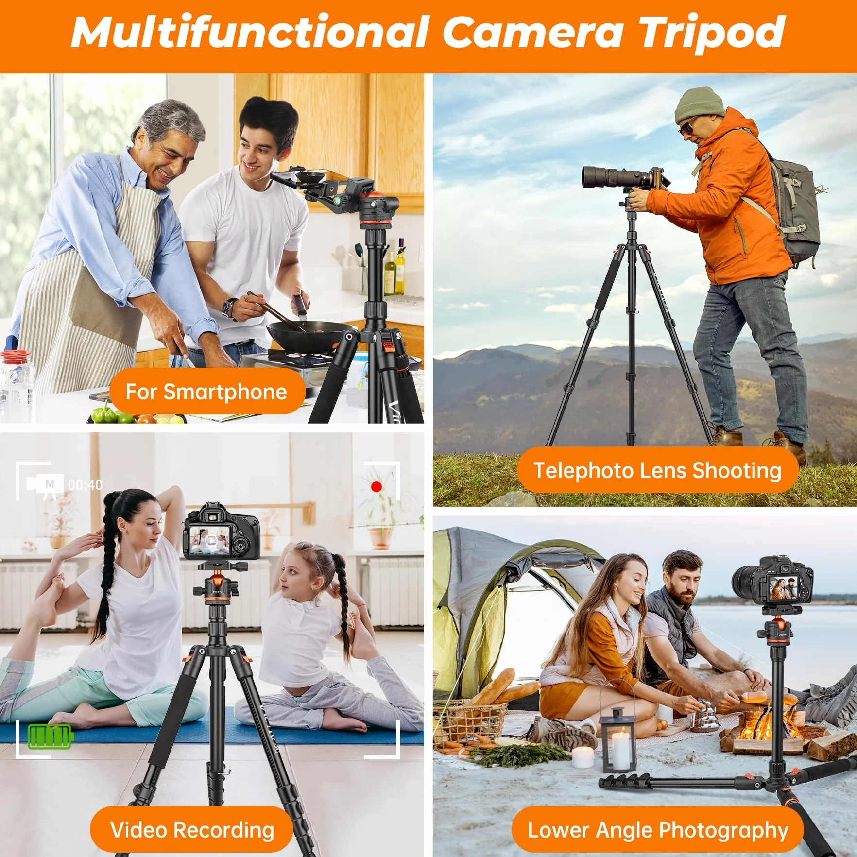 Victiv 200cm Trepied Appareil Photo, Trépied de Voyage Portable & Stable, Trépieds Caméra Aluminium avec 360° Rotule Ball & Monopode Amovible pour Canon Nikon Sony DSLR, Tripod pour iPhone Smartphone
