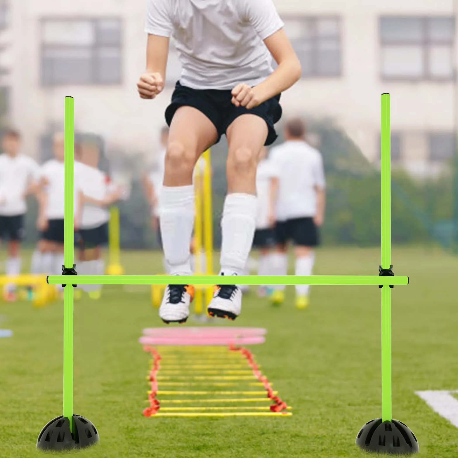 YRHome Kit de barres de saut d'entraînement d'agilité 15x100 cm 10 pieds X 10 clips verts