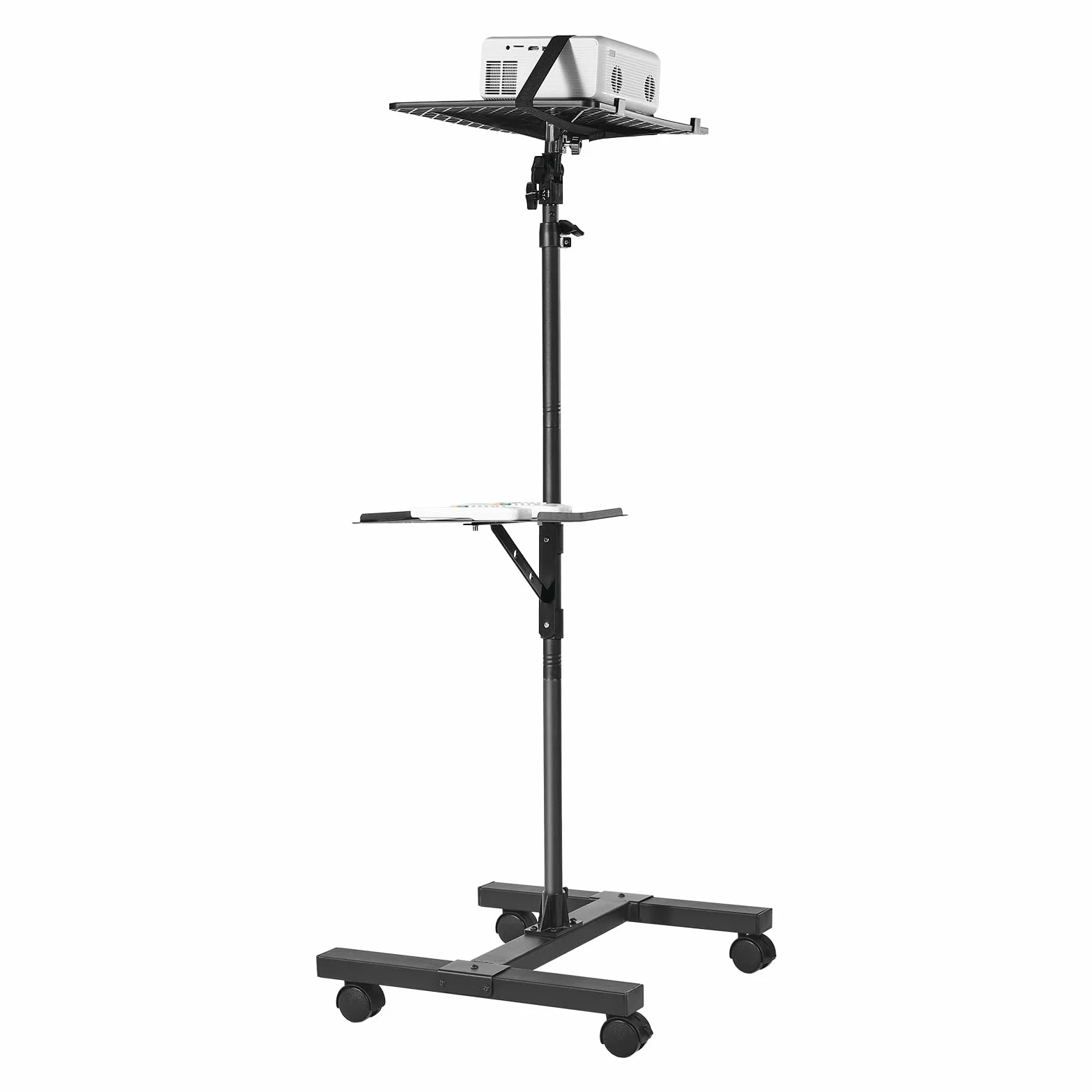 VEVOR Support de projecteur avec roulettes, hauteur réglable 86-136 cm, 2 plateaux, pour cinéma plein air