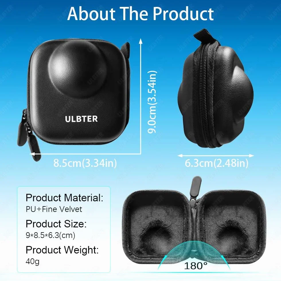 ULBTER Mini étui pour appareil photo GoPro Max 2 avec mousqueton acier inoxydable et dragonne