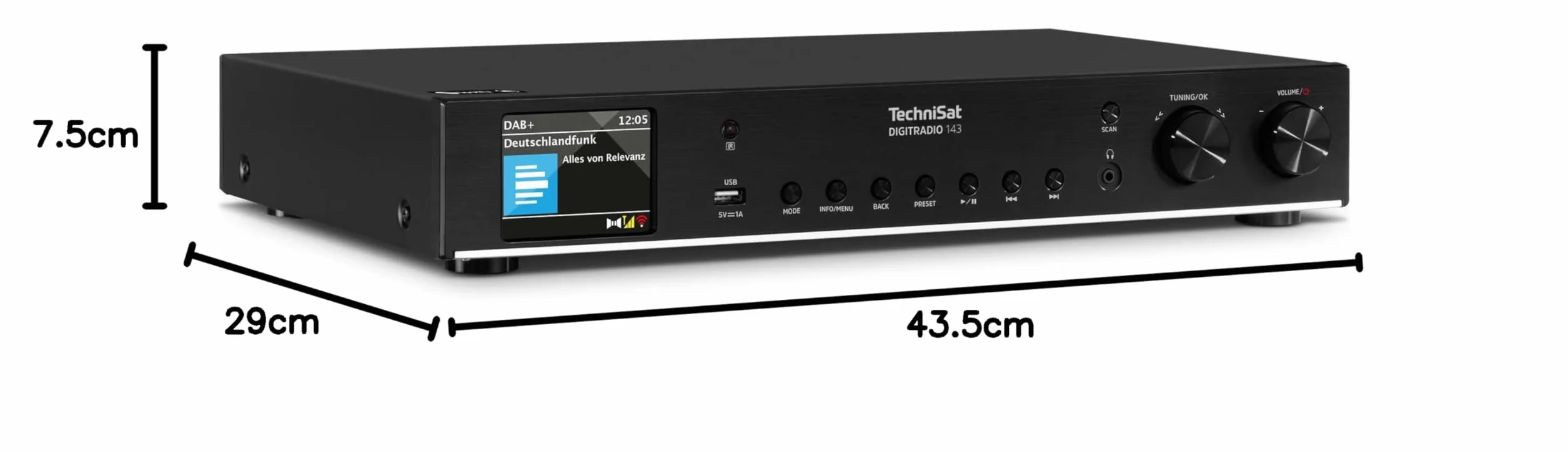 TechniSat DIGITRADIO 143 (V3) - Tuner HiFi Internetradio (Radio numérique Dab+, Streaming Audio Bluetooth, Spotify Connect, antenne Filaire, télécommande, Largeur 43,5 cm) Noir