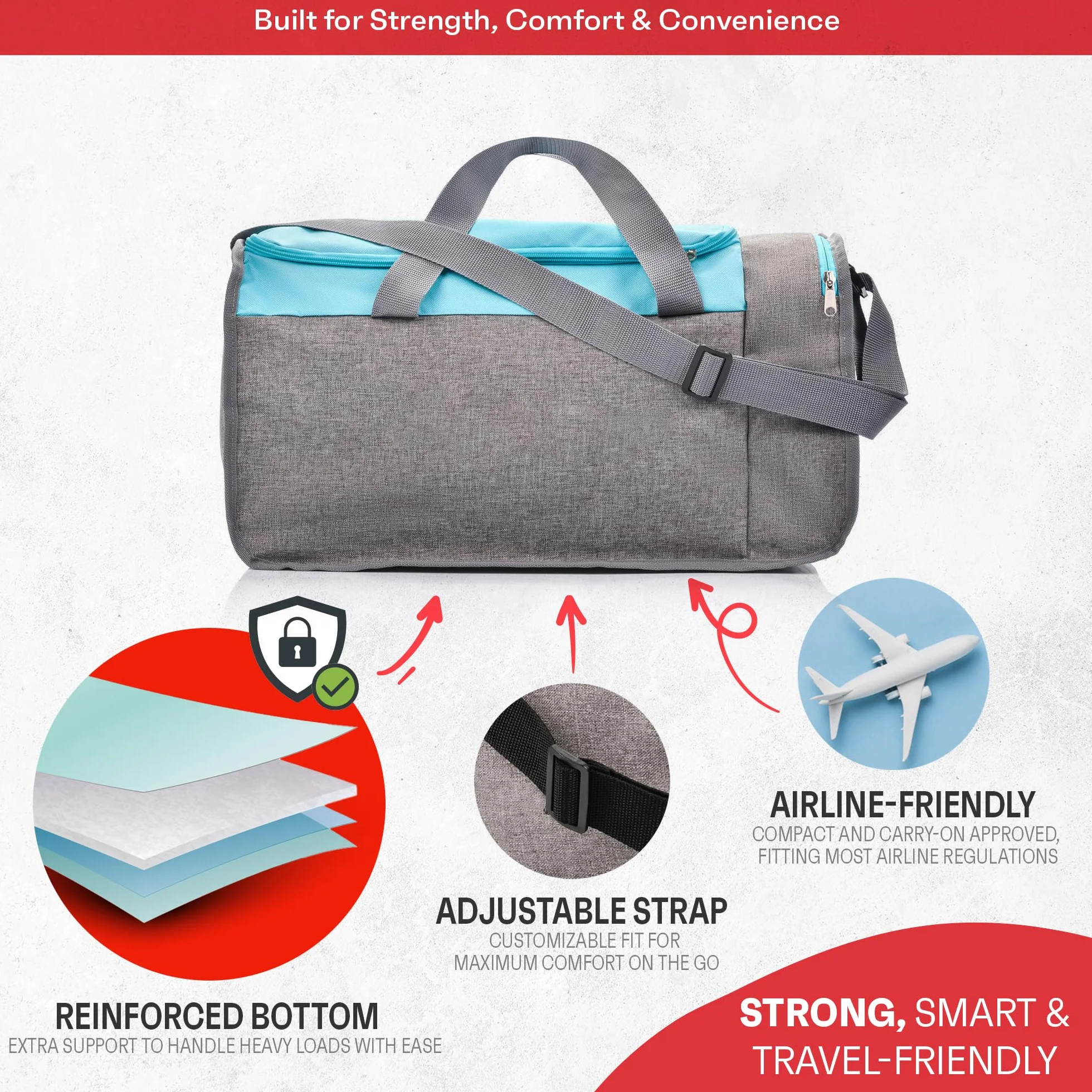 Sac de Sport 20 L 40 L Grande capacité Gym Fitness Piscine Voyage Poche latérale Double Zip bandoulière Torbes Meteor Cabine Ryanair EasyJet