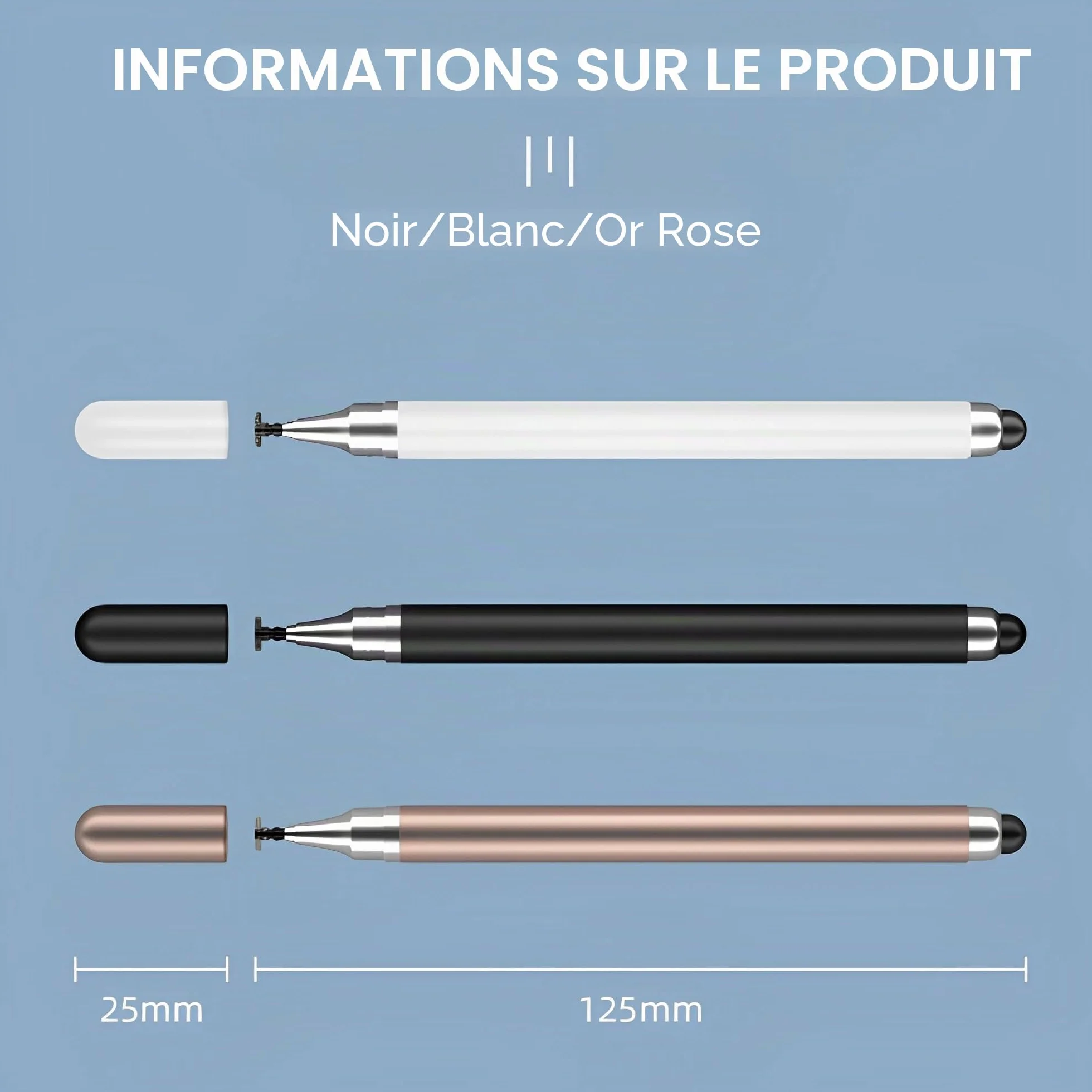 Redreo Lot de 3 Stylos 2 en 1 Universels Stylet capacitif pour écrans tactiles Apple iPhone iPad Android Microsoft