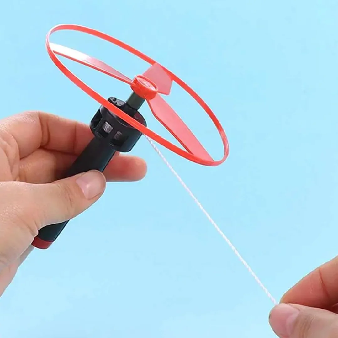 Skyrocopter Jouet Volant avec 4 Lanceurs et 8 Disques en Bambou pour Enfants 3 Ans+ Intérieur Extérieur