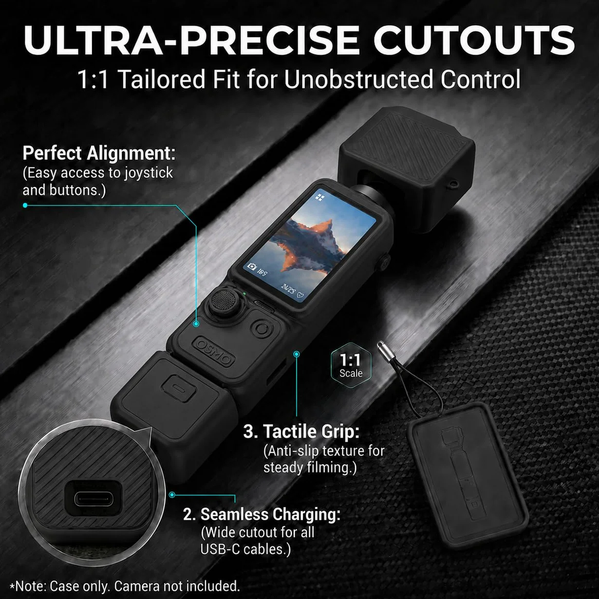 Silicone Coque pour DJI Osmo Pocket 4 avec 2 Protections D'Écran et D'Objectif, Housse en Silicone Souple, Antichoc Antidérapante et Anti-Rayures, Kit de Protection Complet Accessoire– Noir