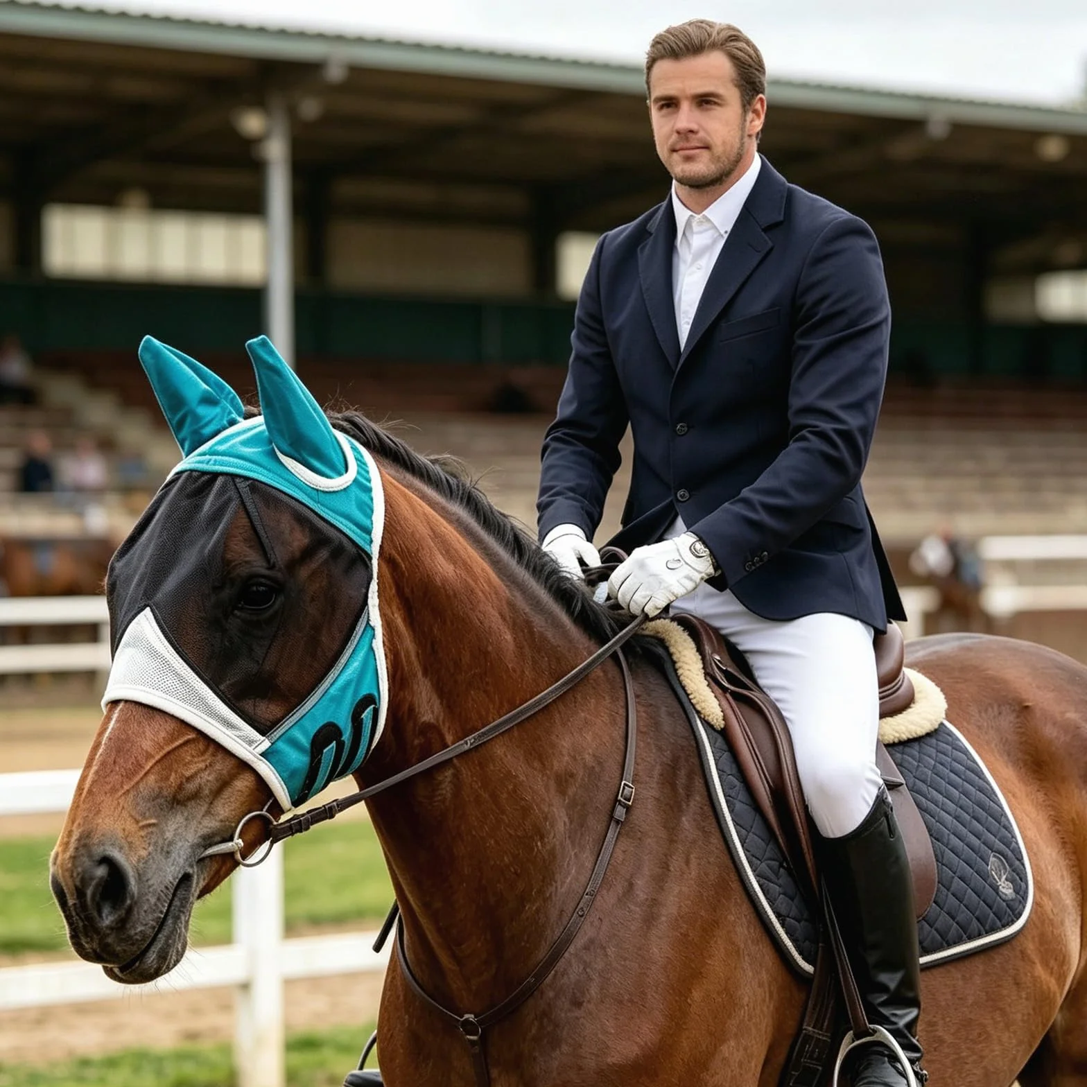 Masque Anti-Mouches pour Chevaux Bleu Protection UV (L)