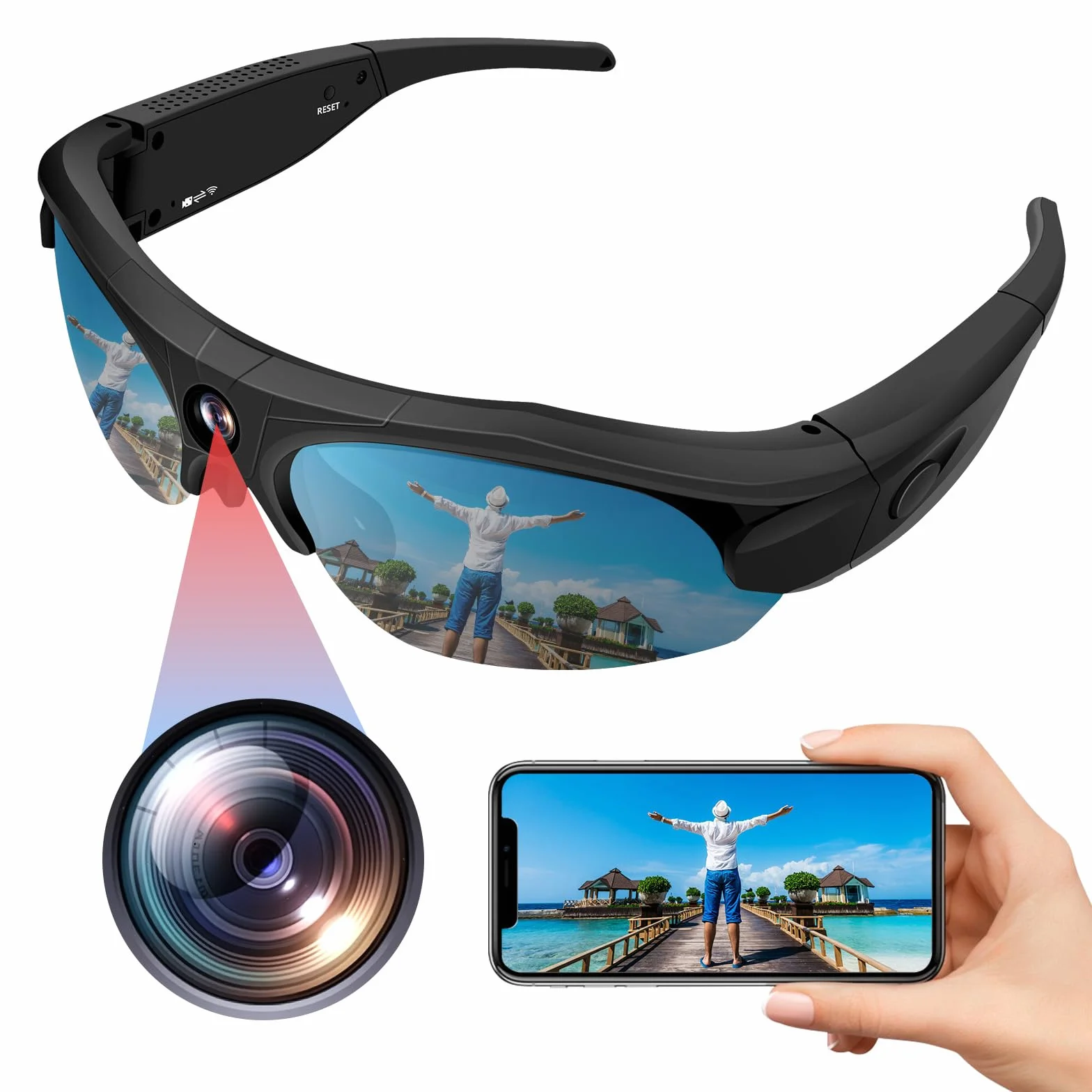 TANGMI Lunette Camera Sport 1080P HD Grand Angle 120° WiFi Enregistrement 2 Heures Cyclisme Ski Plein Air