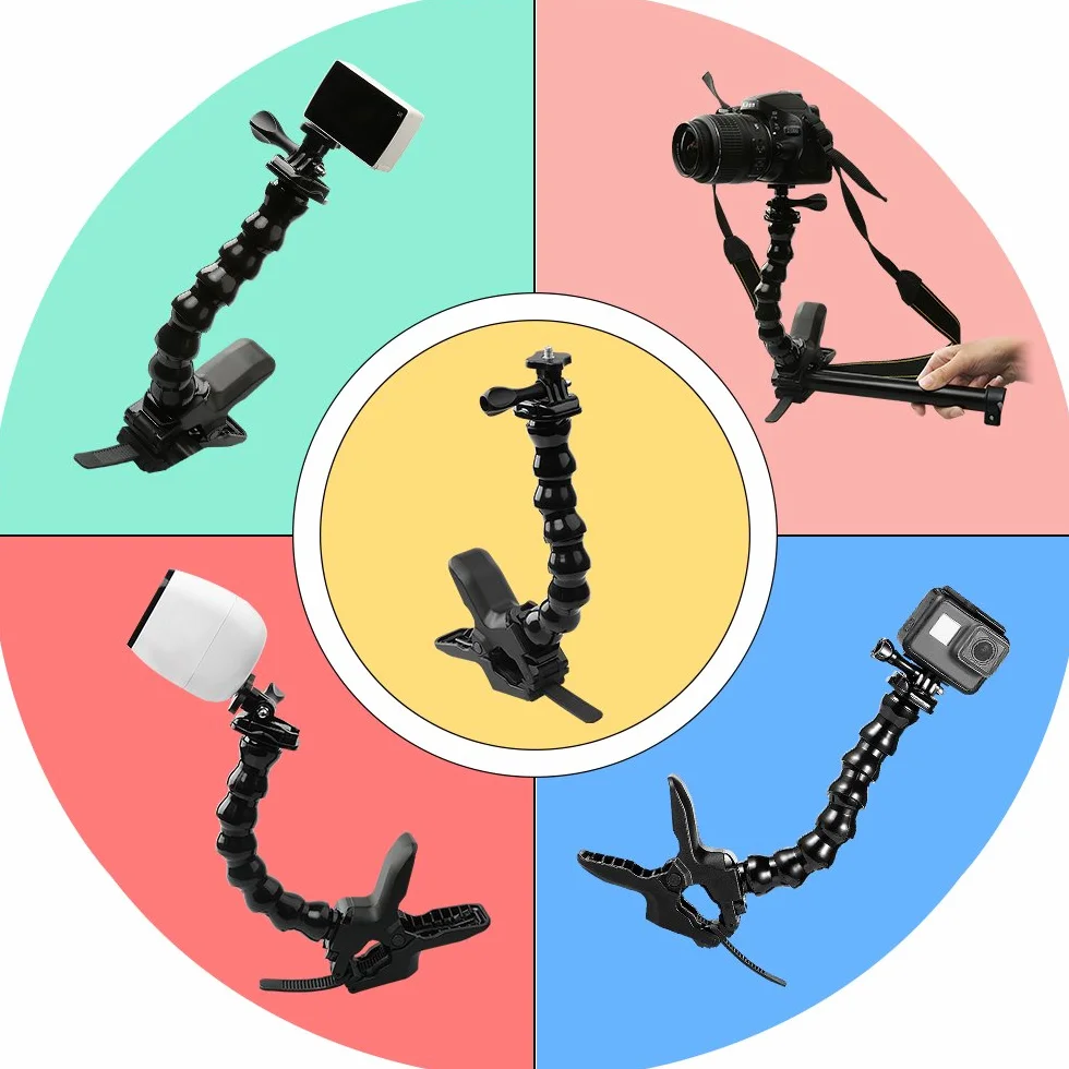 Suptig Mâchoires Flexibles - Support col de Cygne pour caméras d'action GoPro Hero 13/Hero 12/Hero 11/Hero 10/9/8/7/6/5/4 Session Hero 3+ Hero 3, DJI osmo, Akaso, Insta 360, Arlo Pro Arlo Go