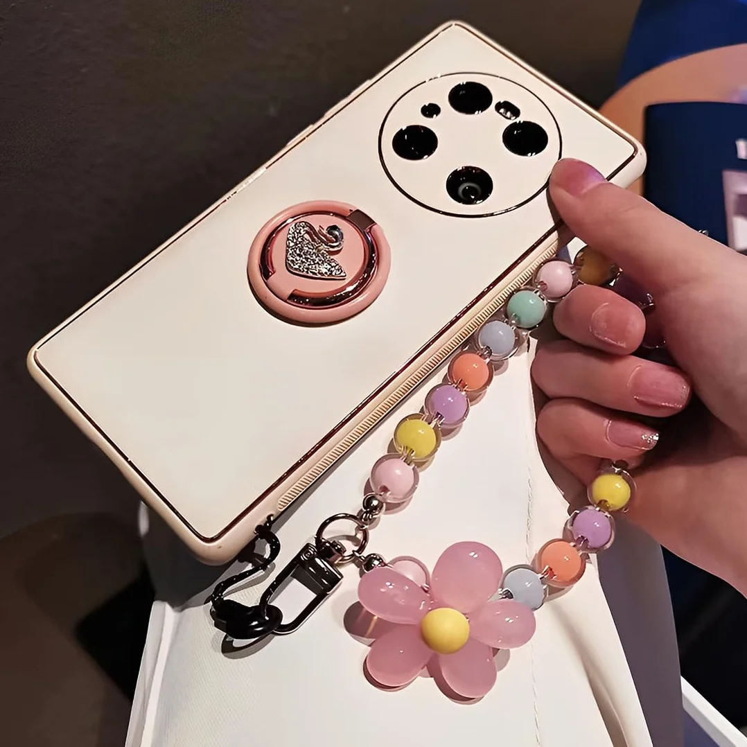 Chaîne de téléphone portable courte avec fleurs, bracelet porte-clés, lanière, perles pour téléphone portable, compatible avec tous les téléphones portables, cordon universel pour téléphone