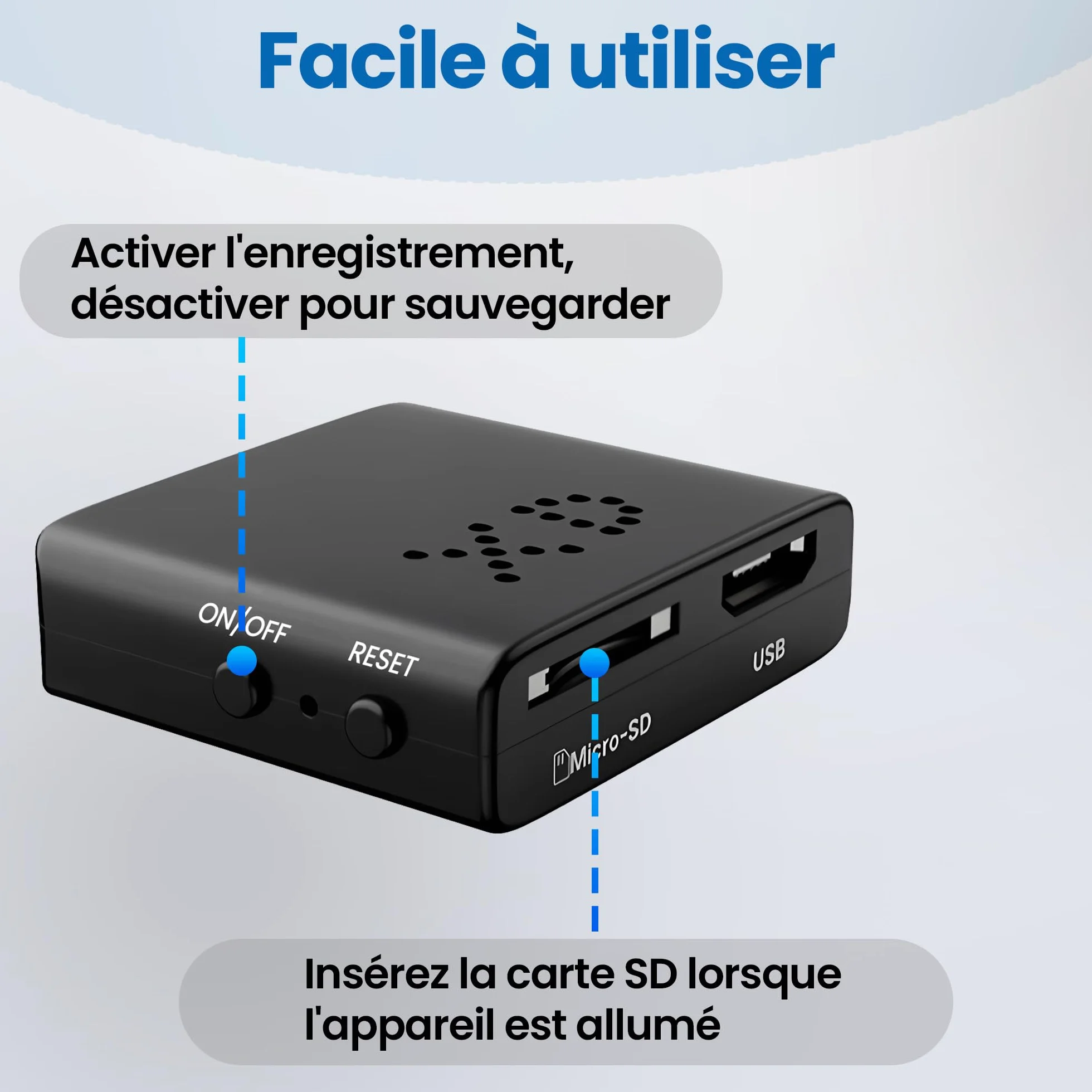 1080p Mini caméra de Surveillance intérieure/extérieure, avec détection de Mouvement et Vision Nocturne, Batterie intégrée (autonomie de 50 Minutes), Enregistrement continu, Facile à Utiliser