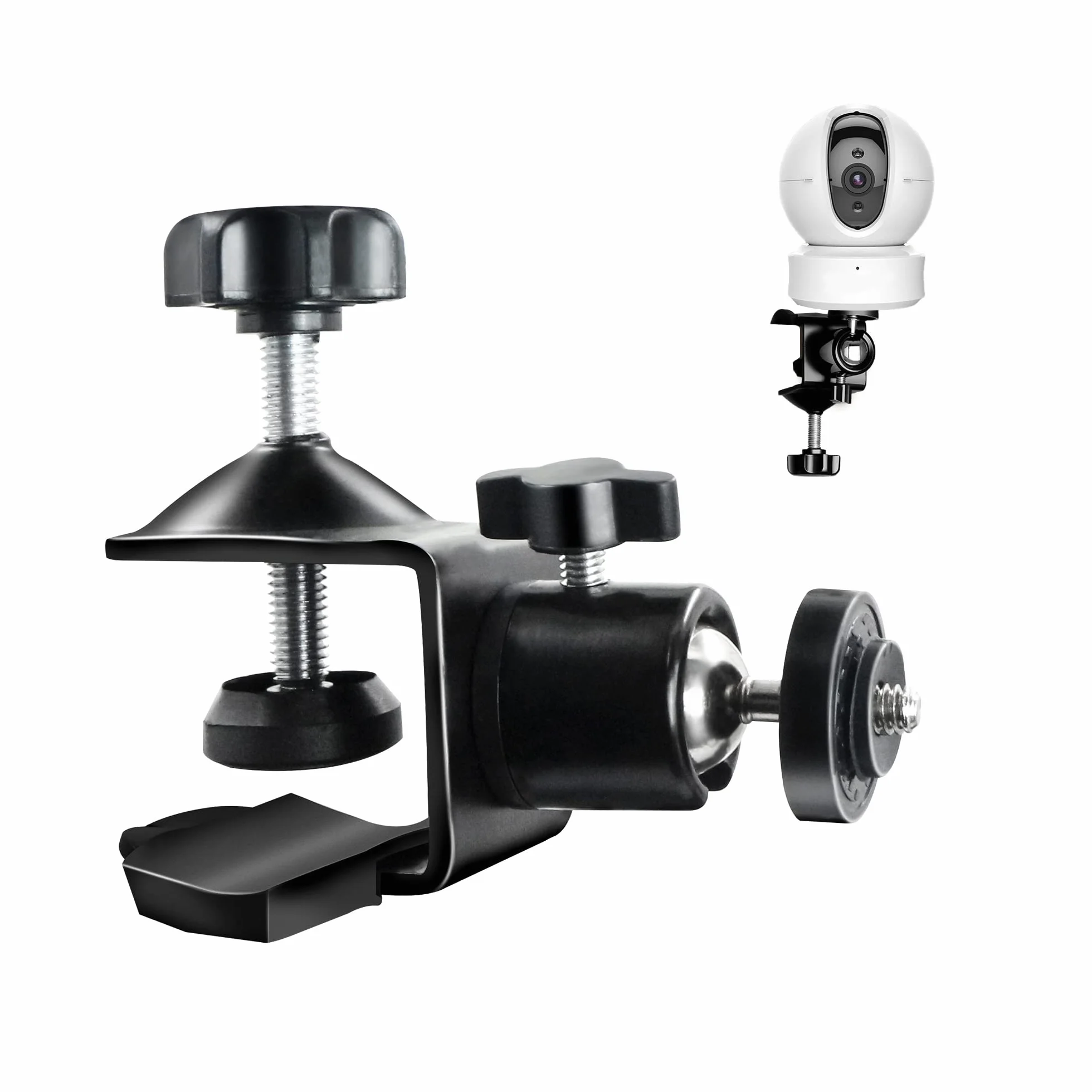 Support Moniteur Caméra Pince Clamp - Clip Flexible avec Plaque de Montage Universelle et Adaptateur à Vis 1/4" pour Sécurité Outdoor Indoor System Accessories Vidéo, 1 Pièce