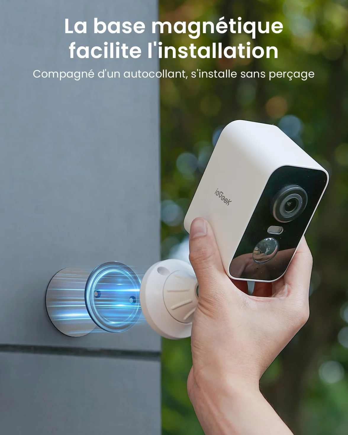 ieGeek 2K Base Magnétique Camera Surveillance WiFi Exterieure sans Fil Batterie, Camera Extérieure/Intérieure, Vision Nocturne Couleur, Détection de Mouvement PIR, Sirène d'alarme, Étanche IP65