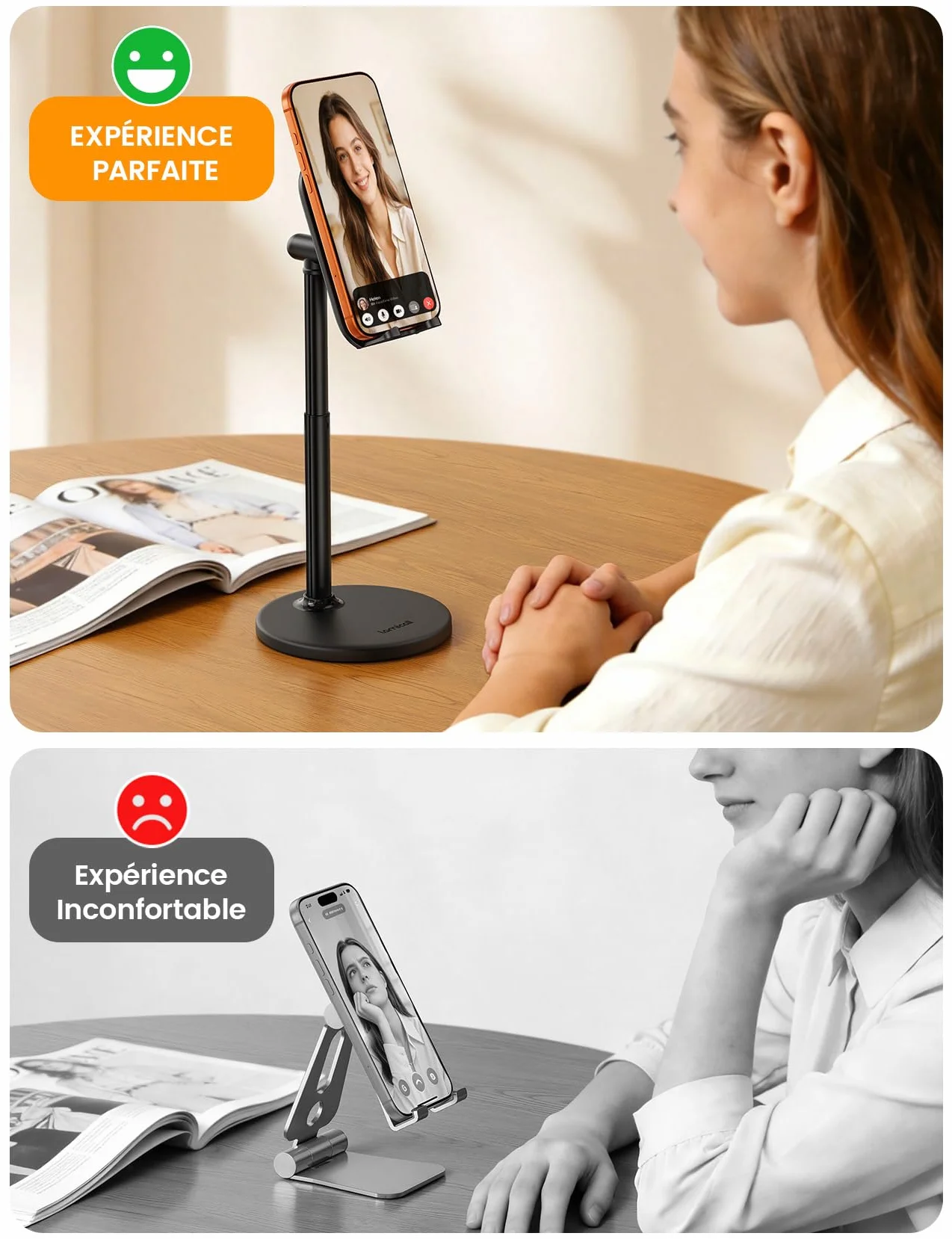 Lamicall Support Téléphone Bureau Réglable, Porte Téléphone avec Base Métallique Stable pour iPhone Android Smartphone Tablette