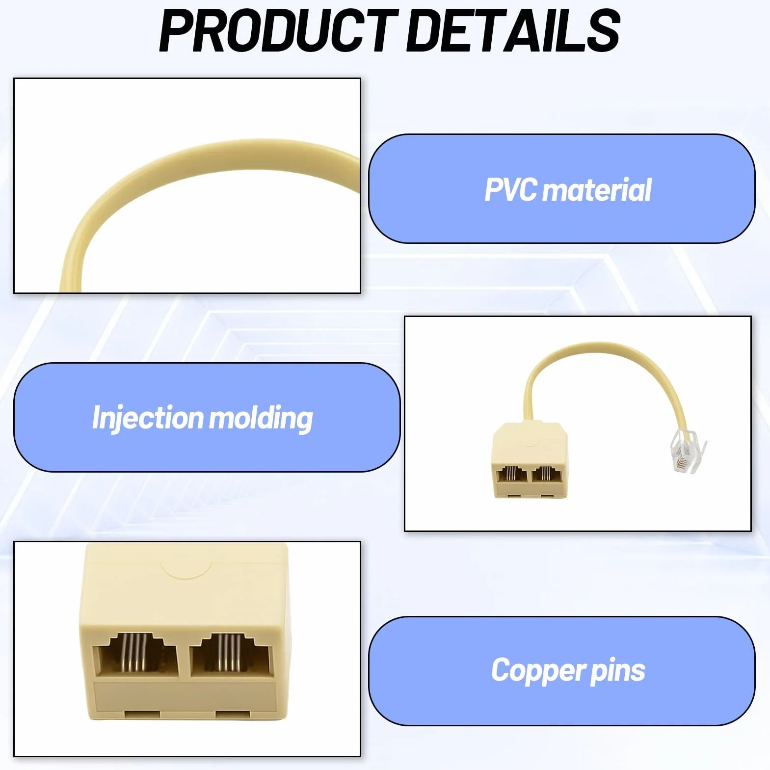 Adaptateur RJ11 avec câble, Répartiteur téléphonique, Double prise RJ11 6P4C pour téléphone fixe
