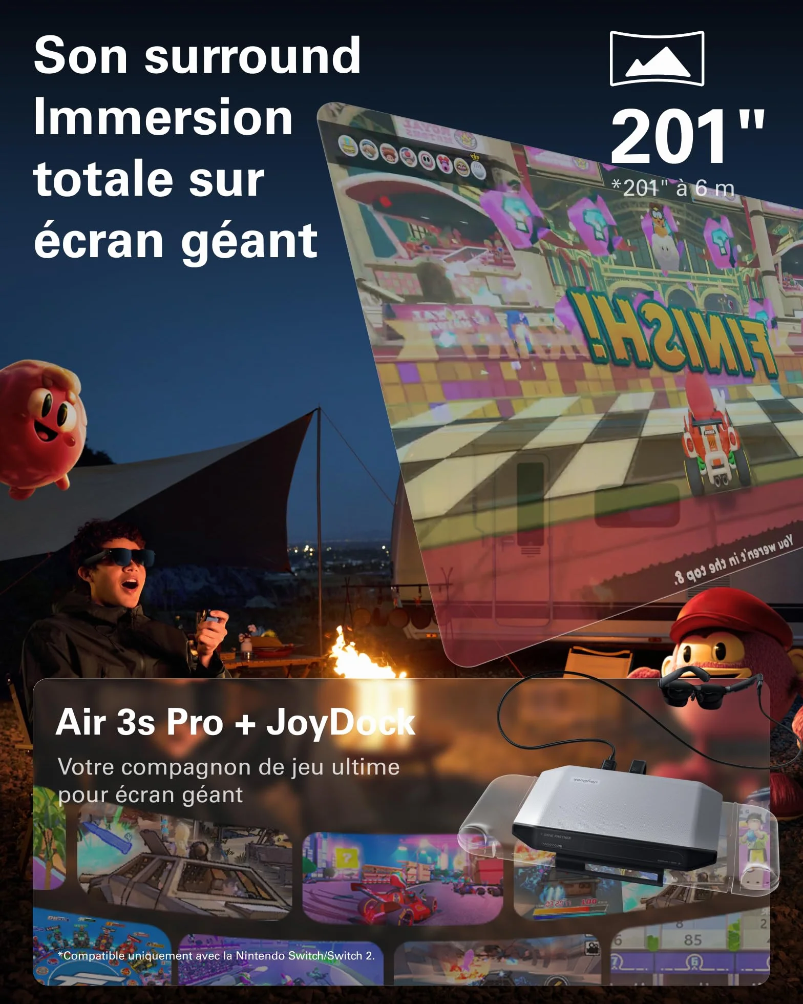 RayNeo Air 3s Pro Lunettes AR/XR - Affichage vidéo 201'' 1200 Nits 120Hz HueView 2.0, Lunettes de Jeu intelligentes pour iPhone 17,16,15/Android/Mac 2/PS5/SteamDeck