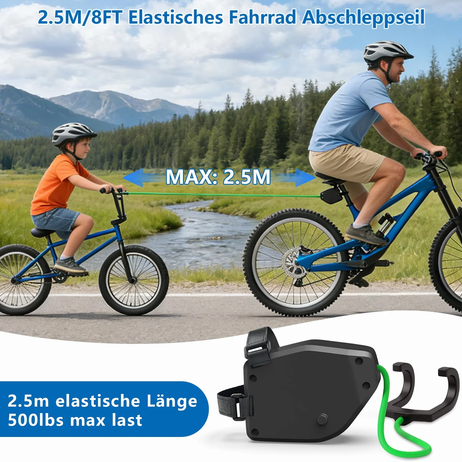 FIVAVA Corde de Remorquage de Vélo Rétractable, Barre Traction Velo Enfant