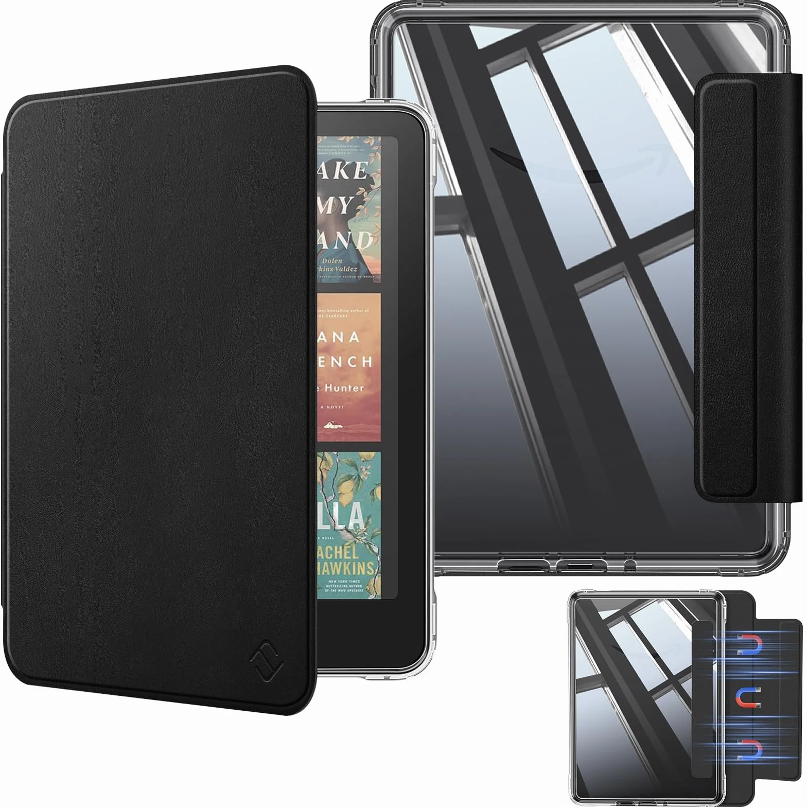 FINTIE Coque Magnétique Détachable pour 7" Kindle Paperwhite (12e Génération, 2024) et Kindle Colorsoft (1re Génération, 2025/2024), Étui Transparent Antichoc avec Bord TPU, Noir