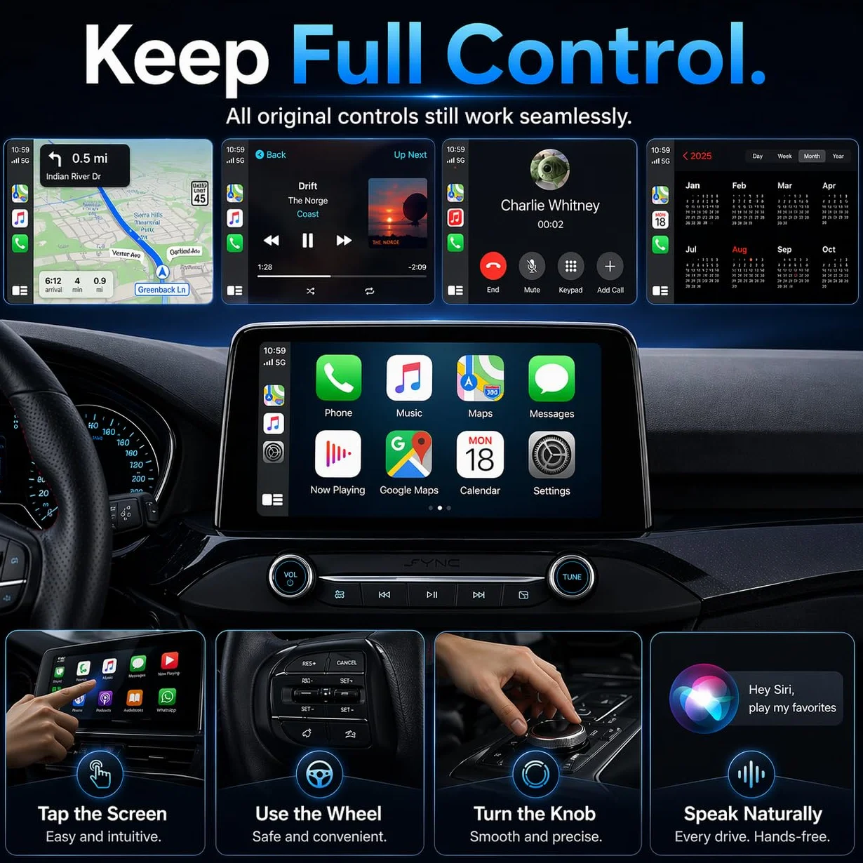 Adaptateur CarPlay sans Fil Android Auto Wi-Fi 5,8GHz Plug & Play iOS 10+ Android 10+ pour Voitures 2016+