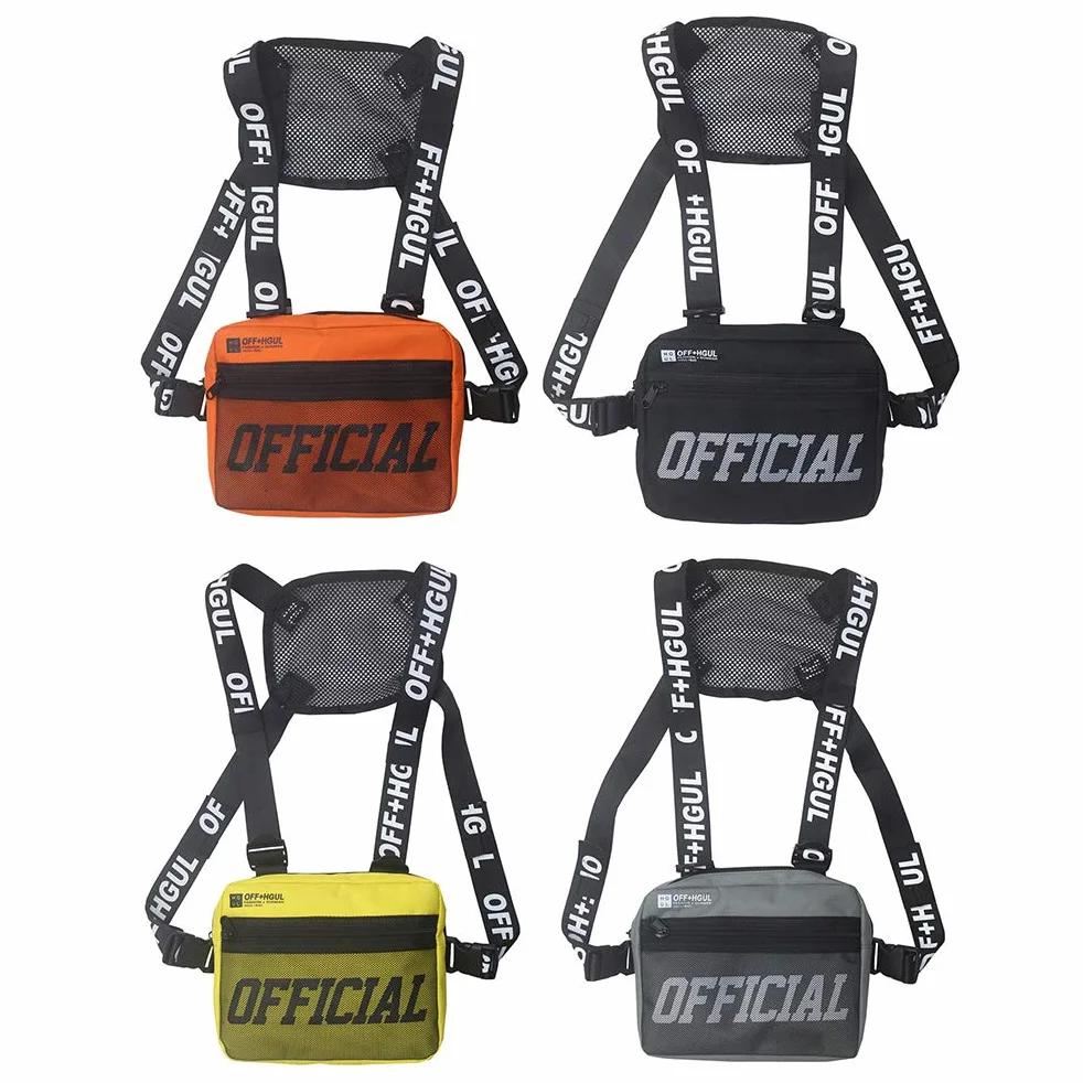 Unisexe Sac de poitrine hip-hop bandoulière gilet tendance sport randonnée Noir Taille unique
