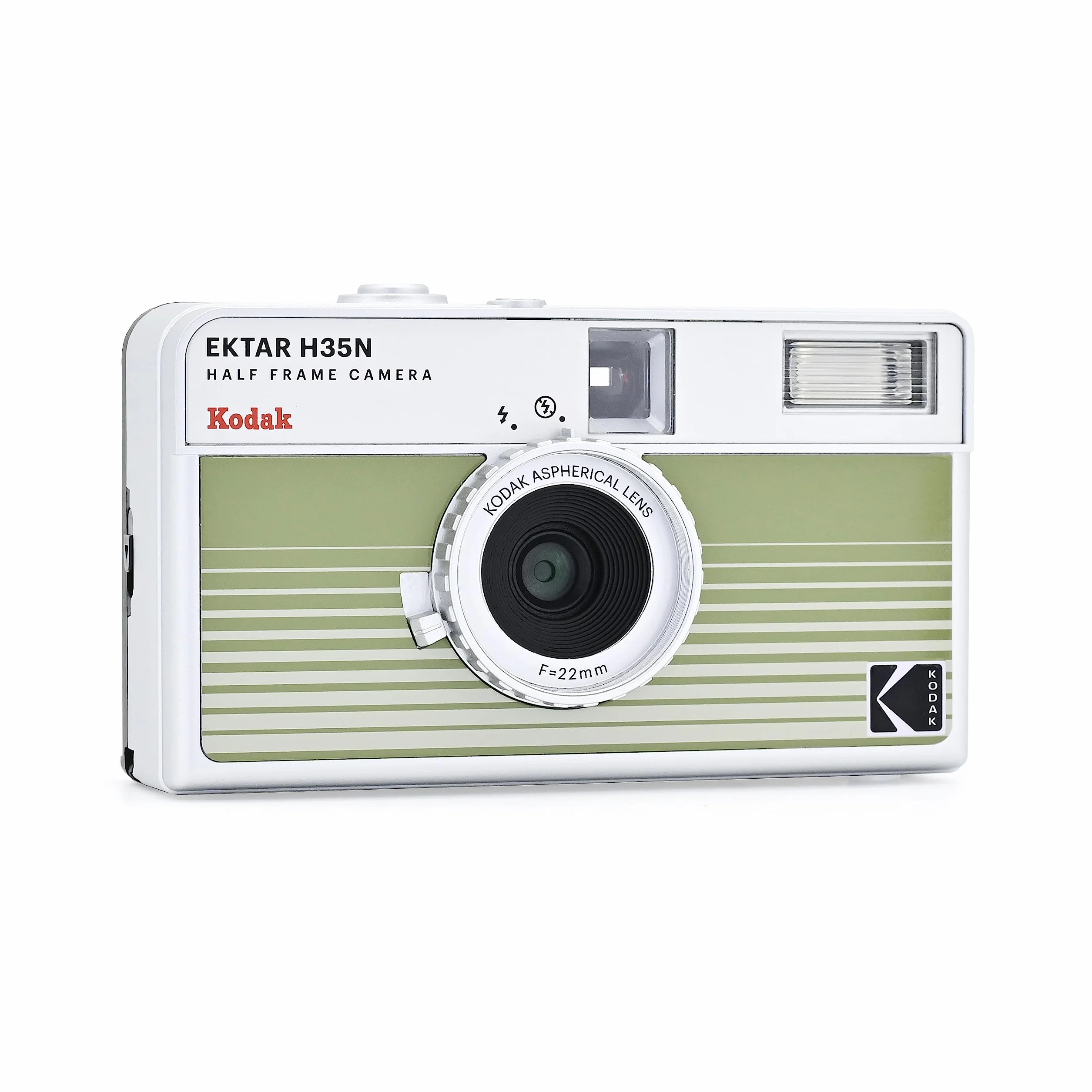 Kodak EKTAR H35N Appareil Photo Demi-Cadre, 35 mm, réutilisable, sans Mise au Point, Fonction Ampoule, Filtre étoile intégré, Objectif amélioré (Film et Pile AAA Non incluses) (Vert rayé)