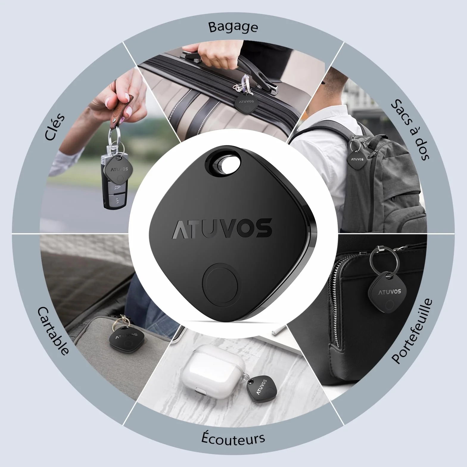 ATUVOS Android Air Tag Traceur Lot de 4, Smarttag Fonctionne avec l’app Google et Apple Localiser, Localisateurs Bluetooth Tracker pour Les Clés/Portefeuilles/Valises/Bagages, Batterie Remplaçable