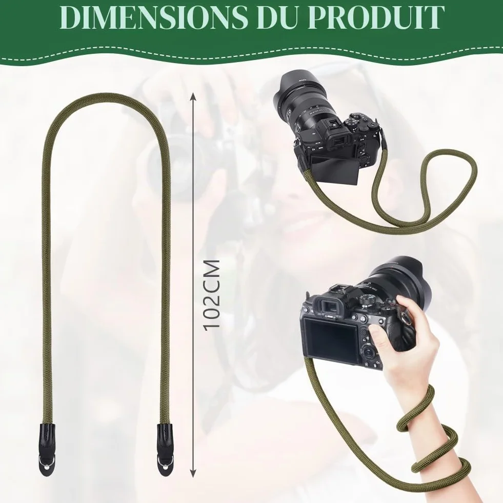 flintronic Sangle Appareil Photo, Bandoulière en Corde en Nylon, Courroie de Cou pour Appareil Photo, pour Canon, Appareils Photo pour Les Caméras Nikon, Sony, Fujifilm, Olympus, Leica - 102 cm