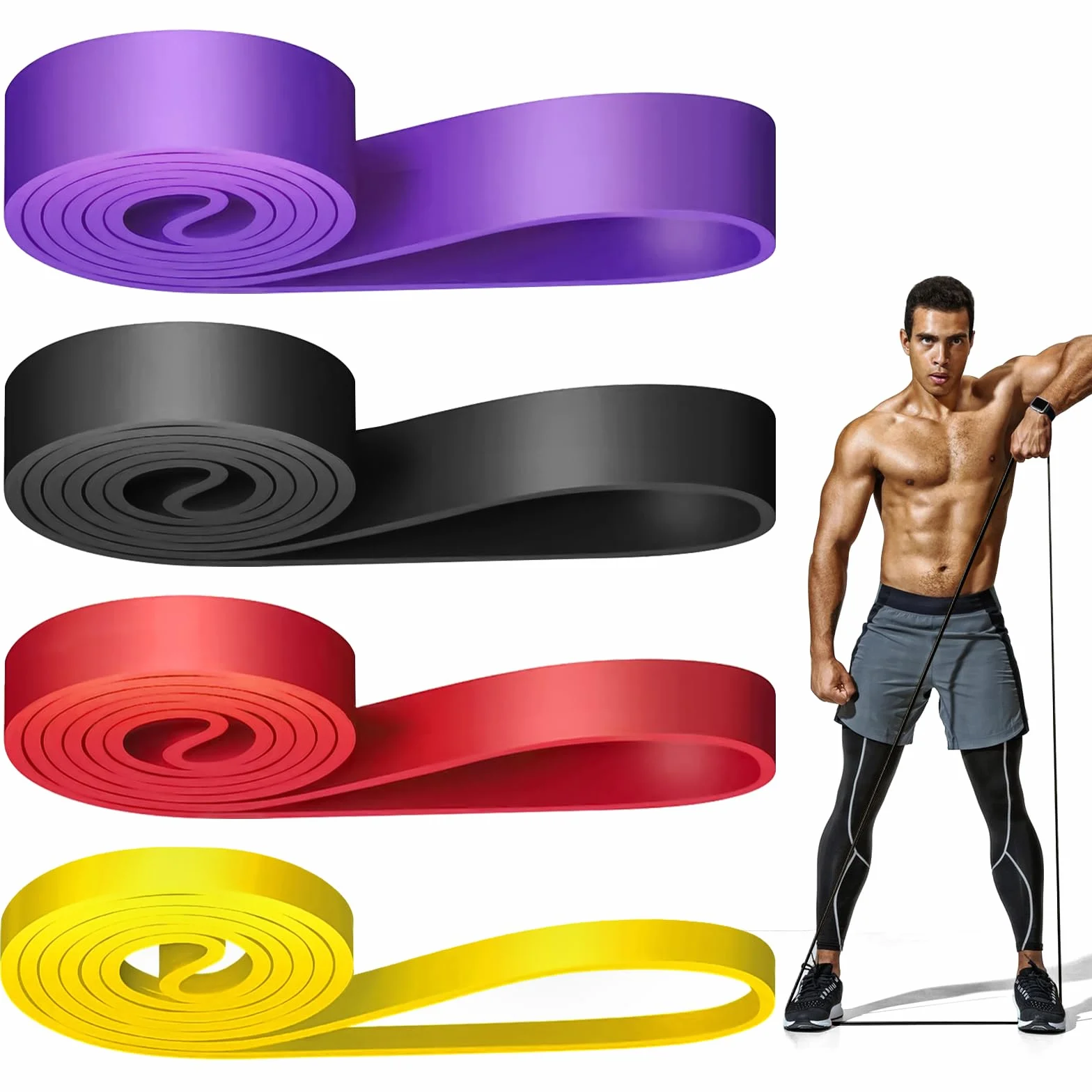 Lot de 4 bandes de fitness avec 4 niveaux de résistance pour sport, gymnastique, entraînement
