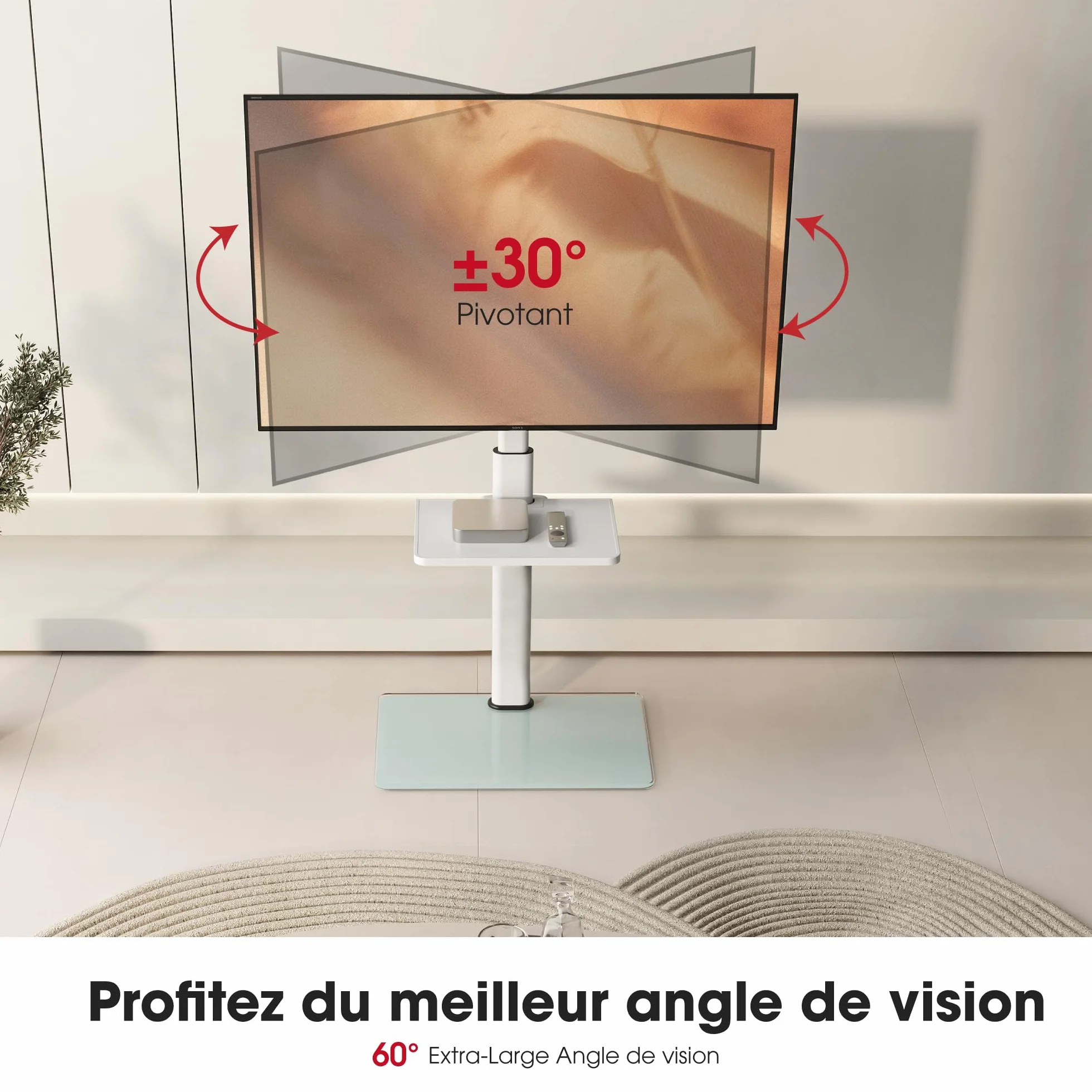 AOKCOS Support TV sur Pied pour TV de 32-70 Pouces,Pied TV avec Étagère Réglable en Hauteur Pivotant 60° et Inclinable 12°,Max. VESA 400x400 mm Max. Capacité 40 KG