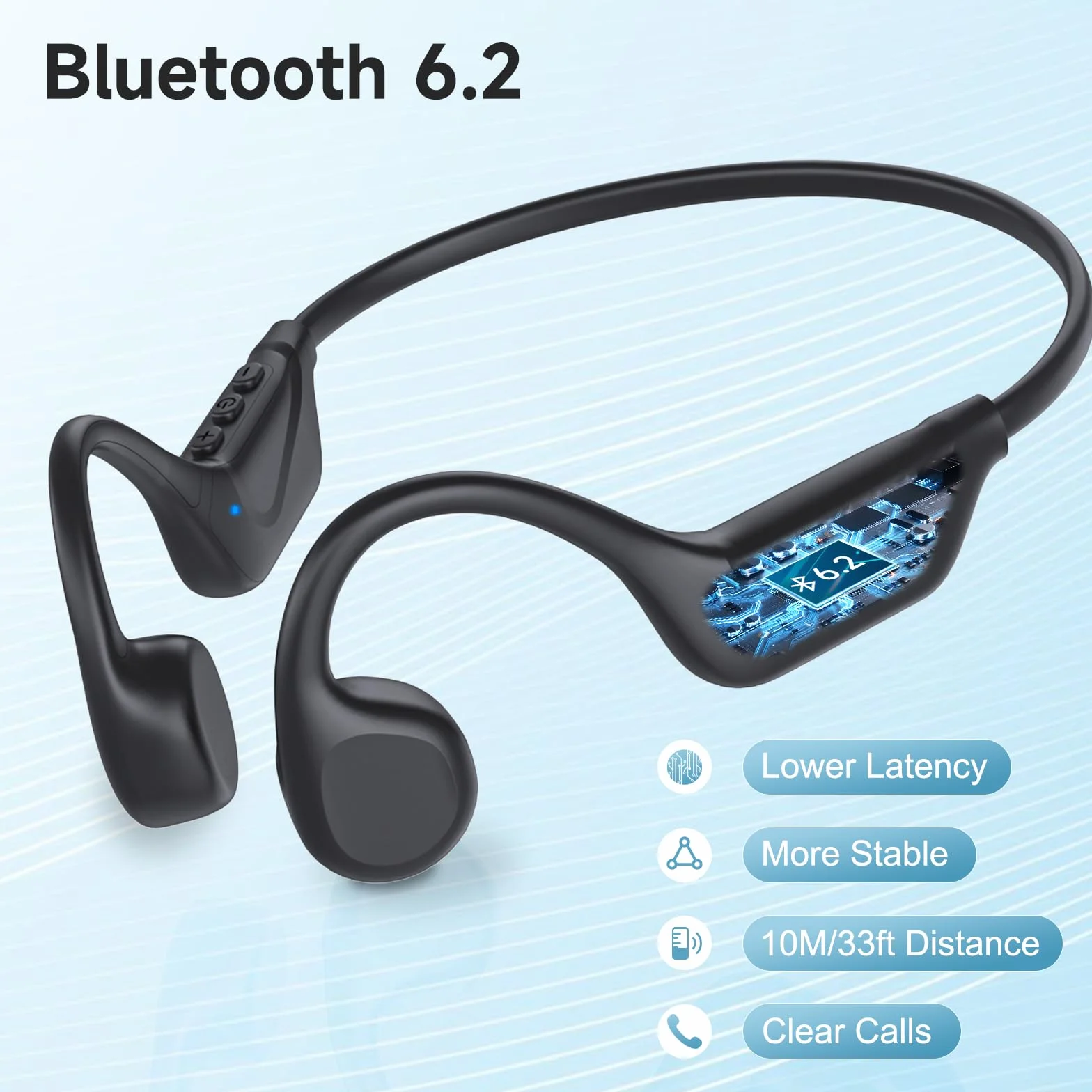 IFECCO Casque Conduction Osseuse Bluetooth 6.2 - Écouteur Conduction Osseuse Oreilles Ouvertes avec Micro,IPX5 Étanche Ecouteurs Osseux pour Cyclisme,Course à Pied Sport