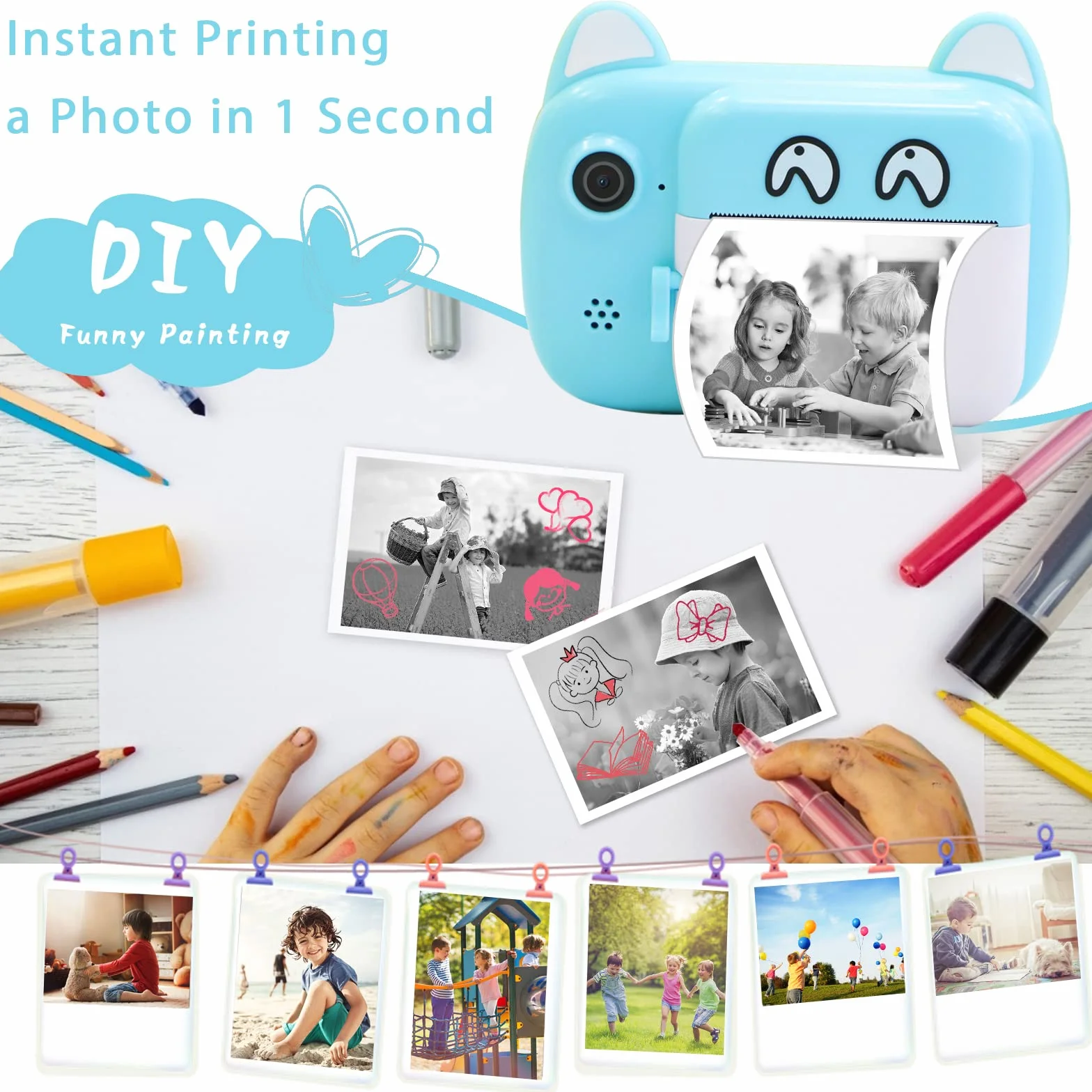 Appareil photo instantané , écran LCD de 6,1 cm, numérique pour enfants avec zoom 6x, double objectif 24 m et enregistreur vidéo 1080p, cadeau pour garçons et filles (vert)