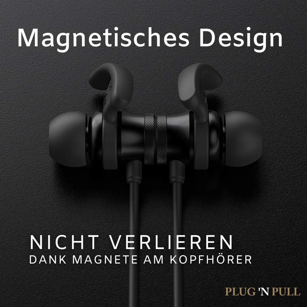PLUG 'N PULL Écouteurs intra auriculaires sans fil Bluetooth 5.0 avec micro, 15 heures d'autonomie, microphone avec réduction de bruit, idéal sport, résistant à la transpiration, fixation magnétique
