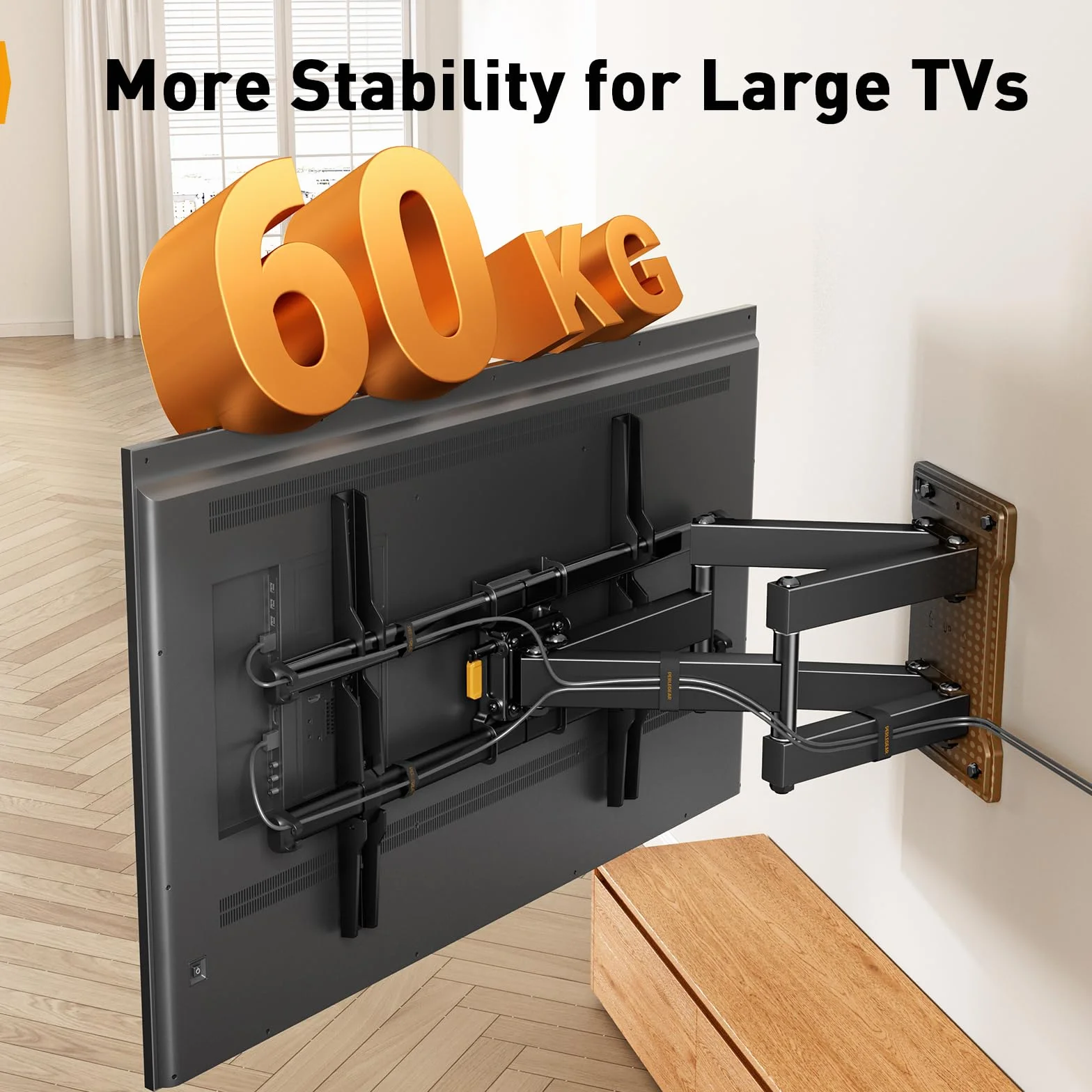 PERLEGEAR Support Mural TV à Mouvement Complet pour téléviseurs Plats ou incurvés de 32 à 85", Support TV Mural avec Inclinaison sans Outil et Gestion des câbles, jusqu'à 60 kg, Max VESA 600x400 mm