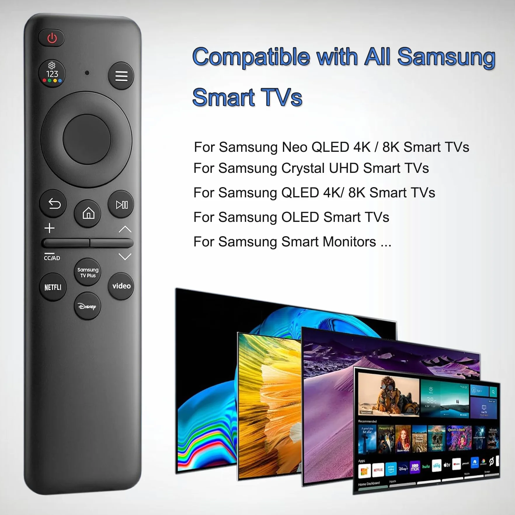 Remplacement pour Samsung Smart TV Télécommande Universelle Compatible avec Tous Les téléviseurs Samsung Frame Curved QLED Crystal UHD (sans Commande vocale)