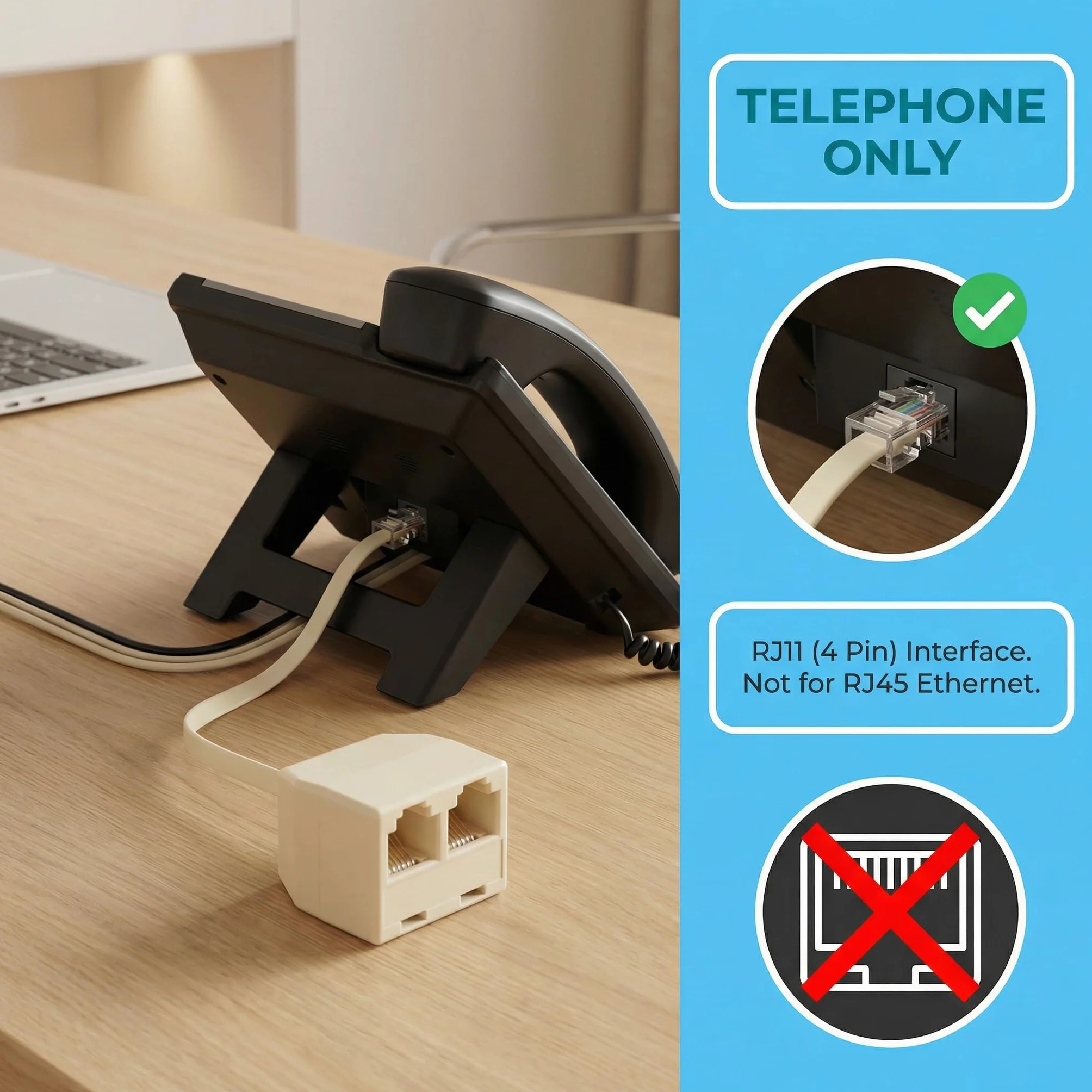 Répartiteur Téléphonique RJ11 6P4C (1 Mâle vers 2 Femelles), Adaptateur Doubleur de Prise Téléphone Fixe pour Box ADSL, Fax, Modem et Répondeur - Câble Séparateur de Ligne