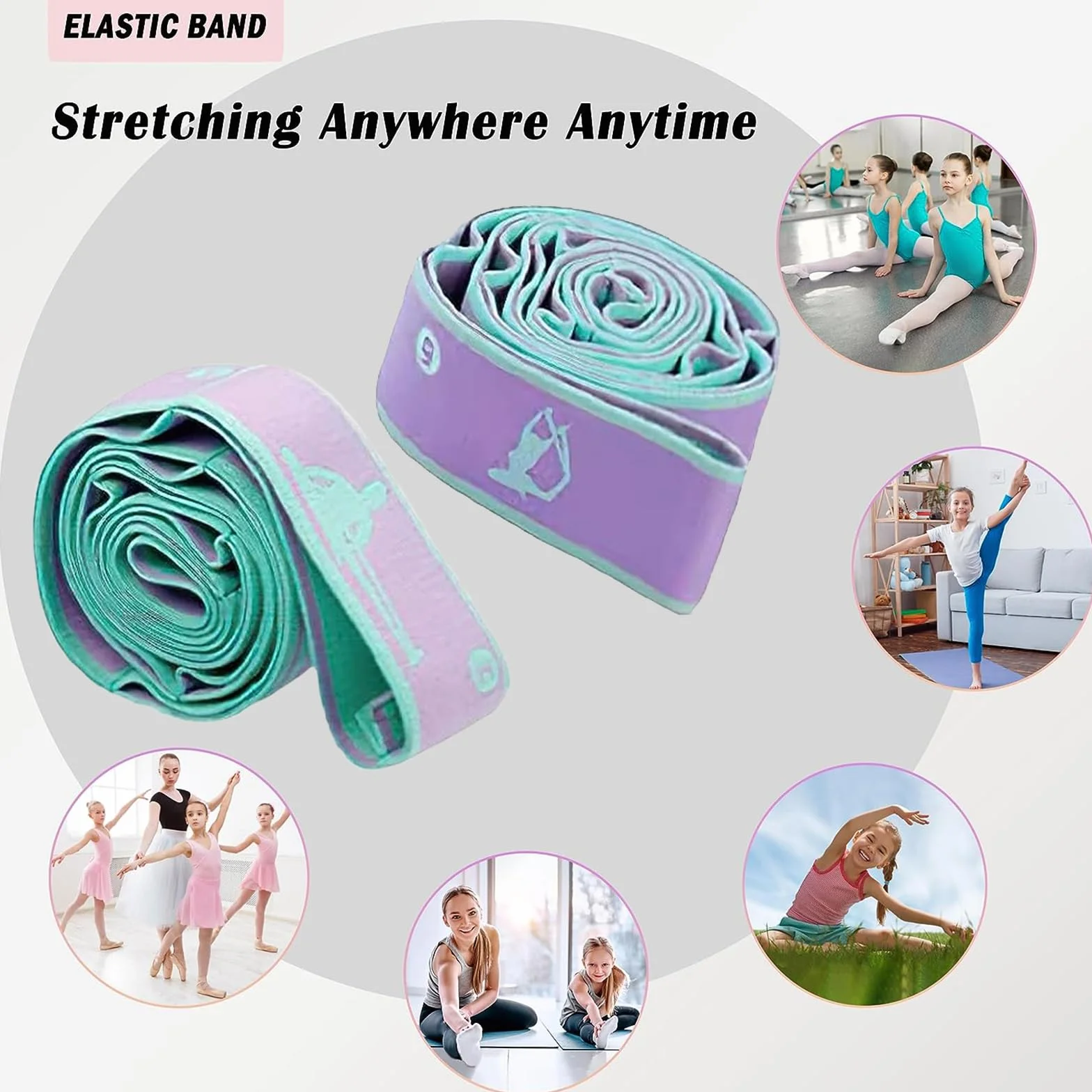 Bande Élastique Musculation Lot de 2 Sangles Yoga Exercice Résistance 8 Boucles