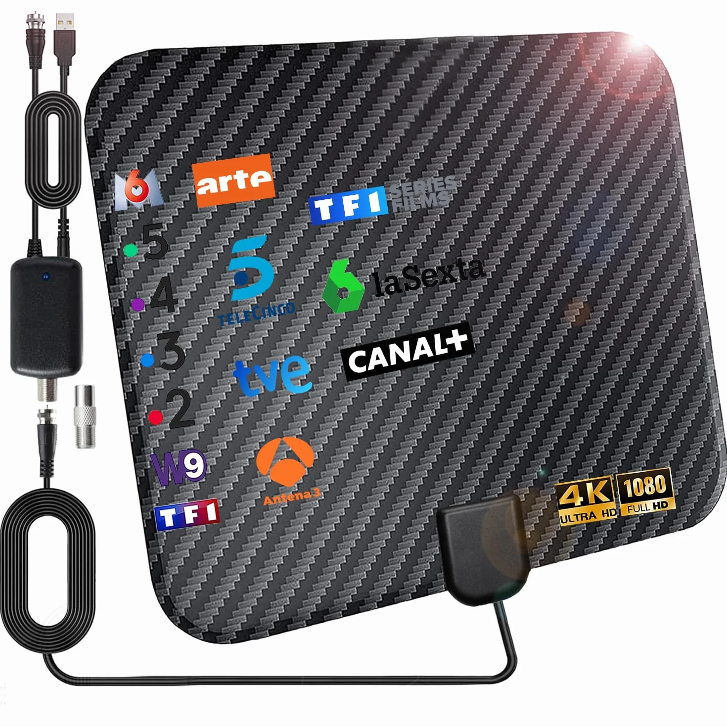 36DBI Antenne TV Intérieur Puissante, 200 km d'autonomie Antenne TNT Intérieure avec Signal Amplificateur Booster pour TNC/VHF/UHF/M/FME, Soutenir TV HD
