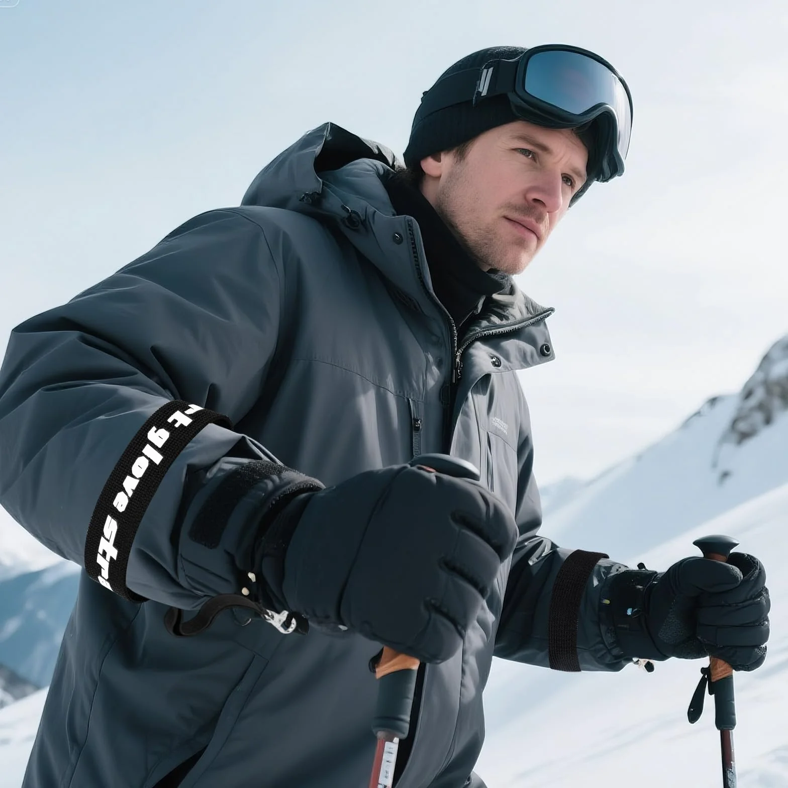 Gants Sport Sangles Sécurité Élastique avec Pinces Métalliques Anti-Perte pour Ski Snowboard Alpinisme