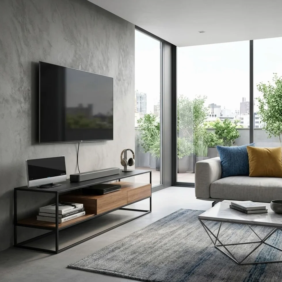 METRONIC 416807 Antenne TV Intérieur Puissante Amplifiée et Extra Plate Compatible 4K UHD - Réception TNT Haute Définition - Noir