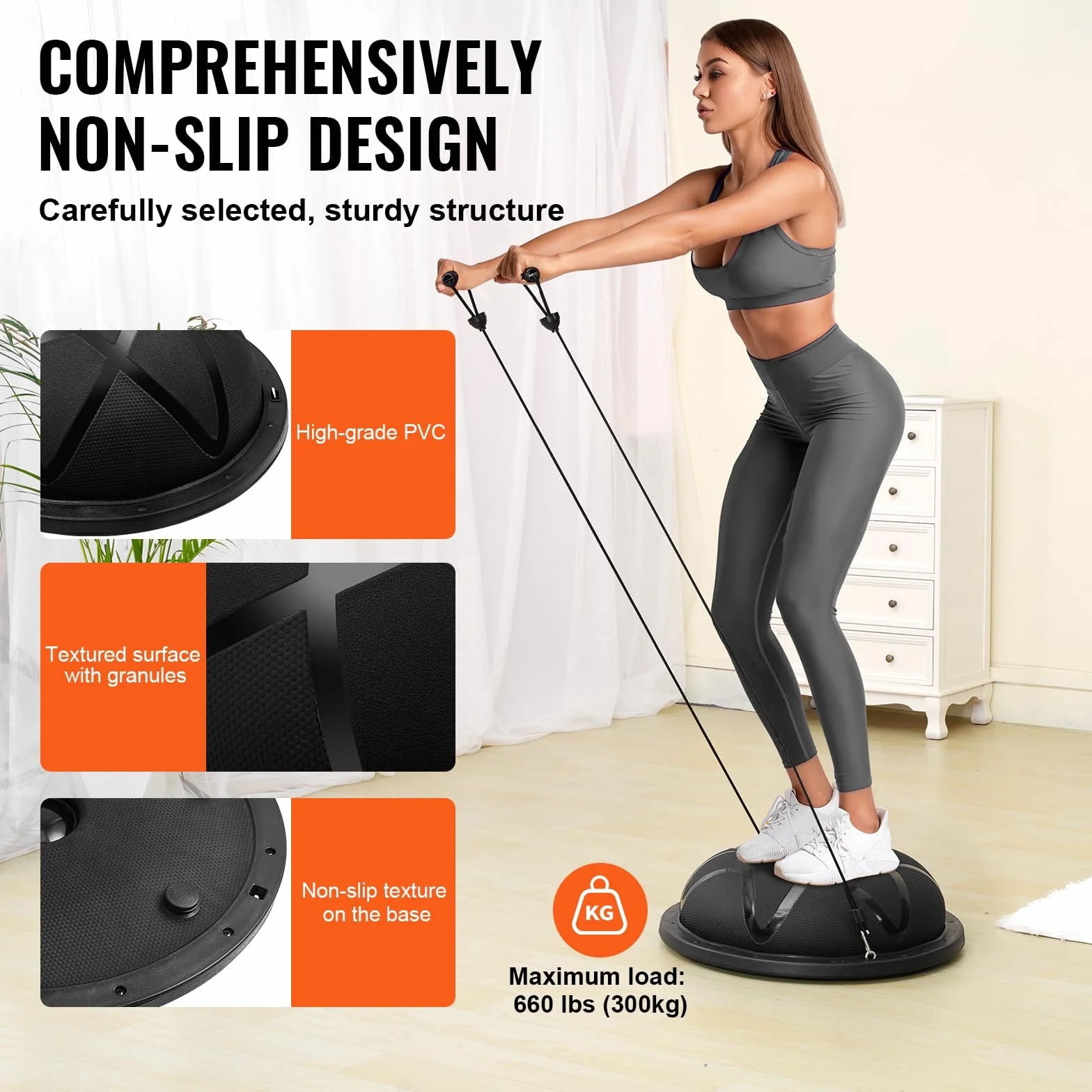 VEVOR Balle d'Équilibre Demi-ballon Fitness 66cm avec Pompe à Pied, Capacité 300 kg