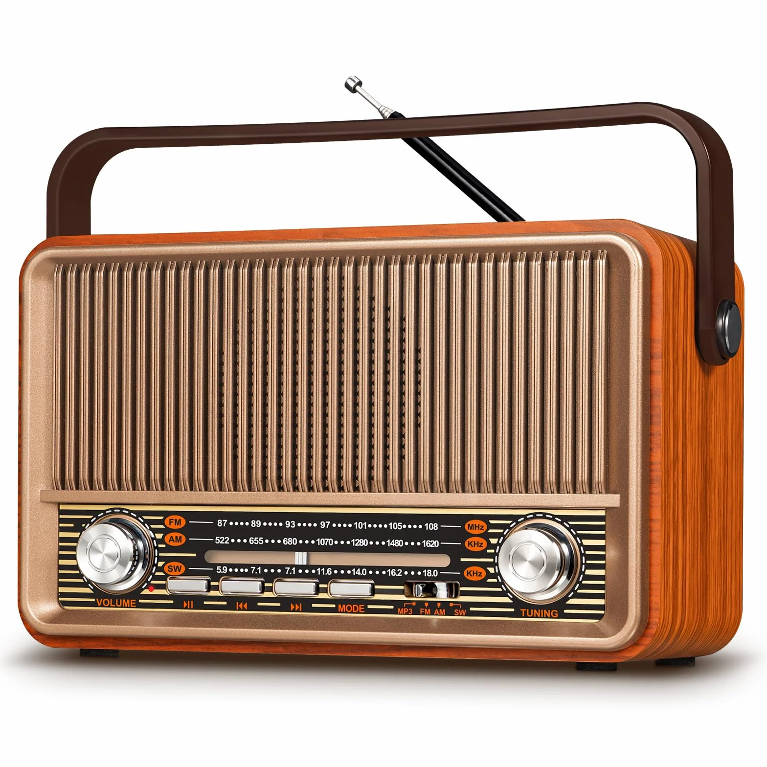 PRUNUS J-120 Poste Radio Vintage Retro, AM/FM/SW Radio Portable with 1800mAh Rechargeable Battery Or Mains Powered, Radio Bluetooth Supports USB/TF/AUX Function